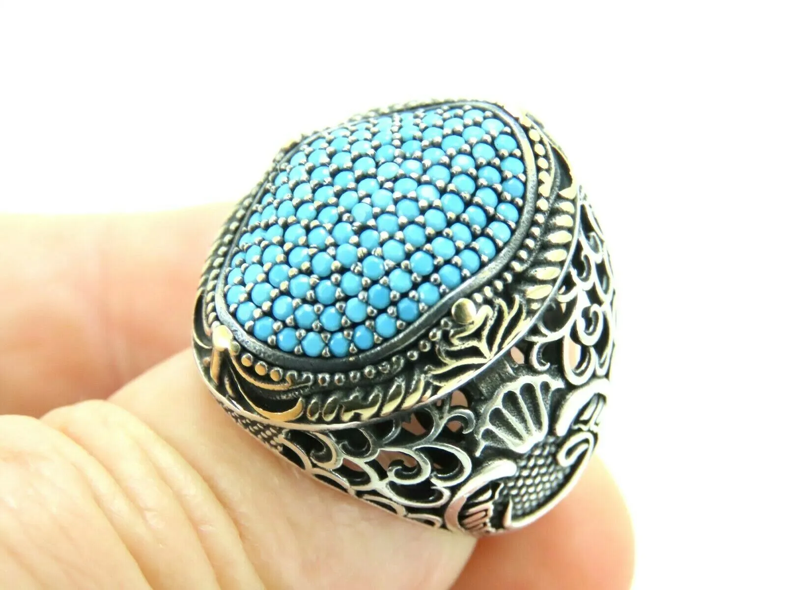 Turkish Handmade Jewelry 925 Sterling Silver Aquamarine Stone Mens Rings