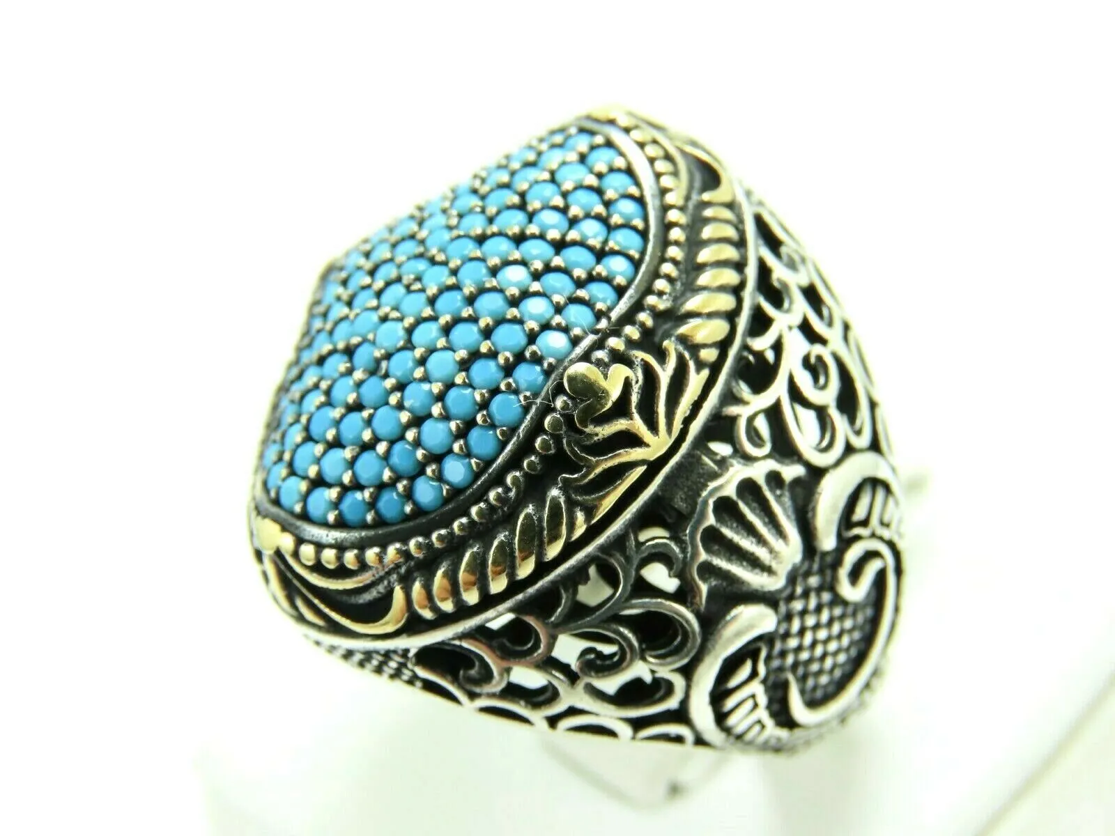 Turkish Handmade Jewelry 925 Sterling Silver Aquamarine Stone Mens Rings