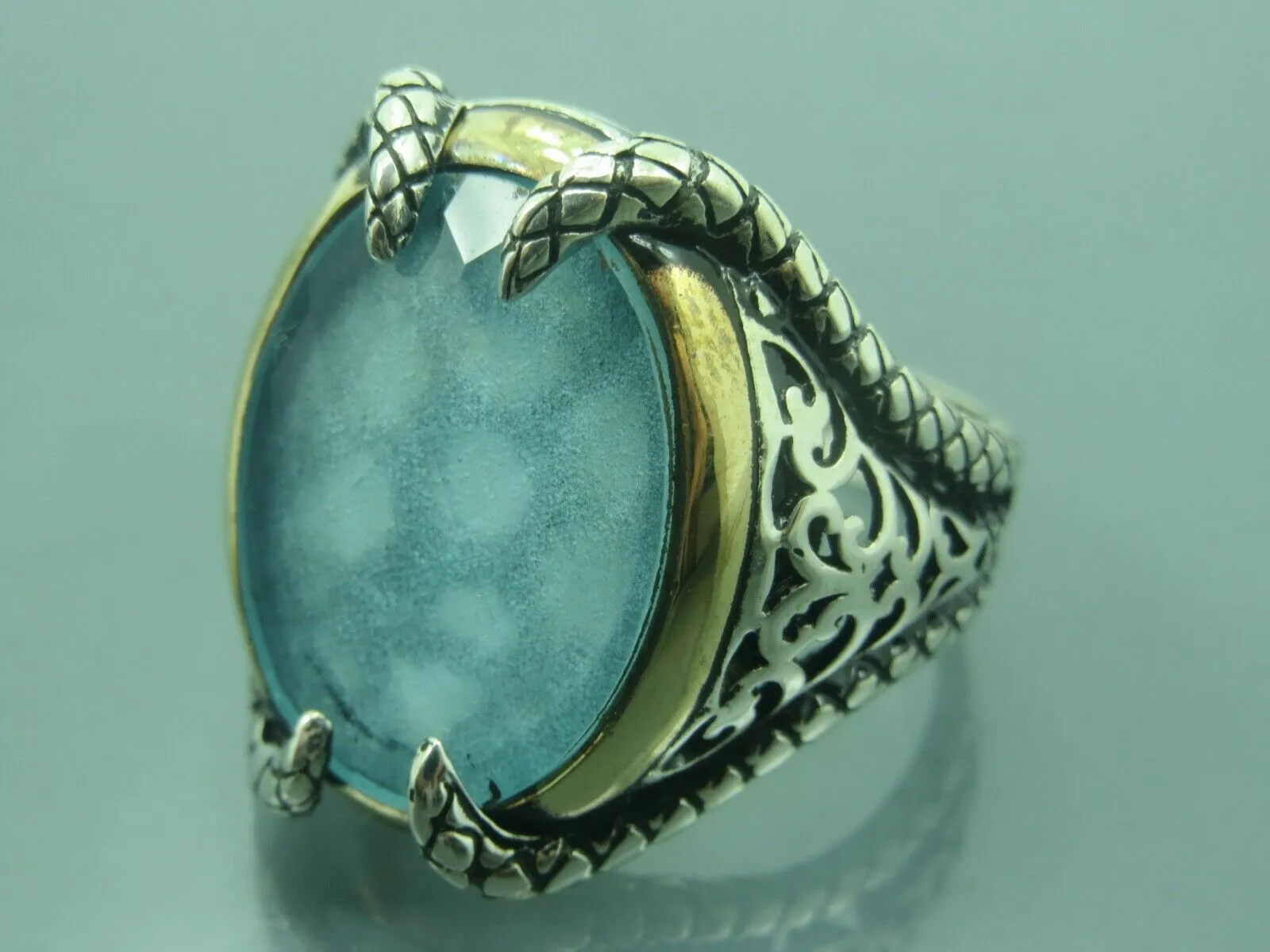 Turkish Handmade Jewelry 925 Sterling Silver Aquamarine Stone Mens Rings