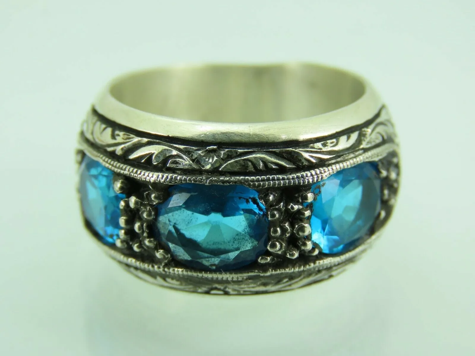 Turkish Handmade Jewelry 925 Sterling Silver Aquamarine Stone Men's Rings