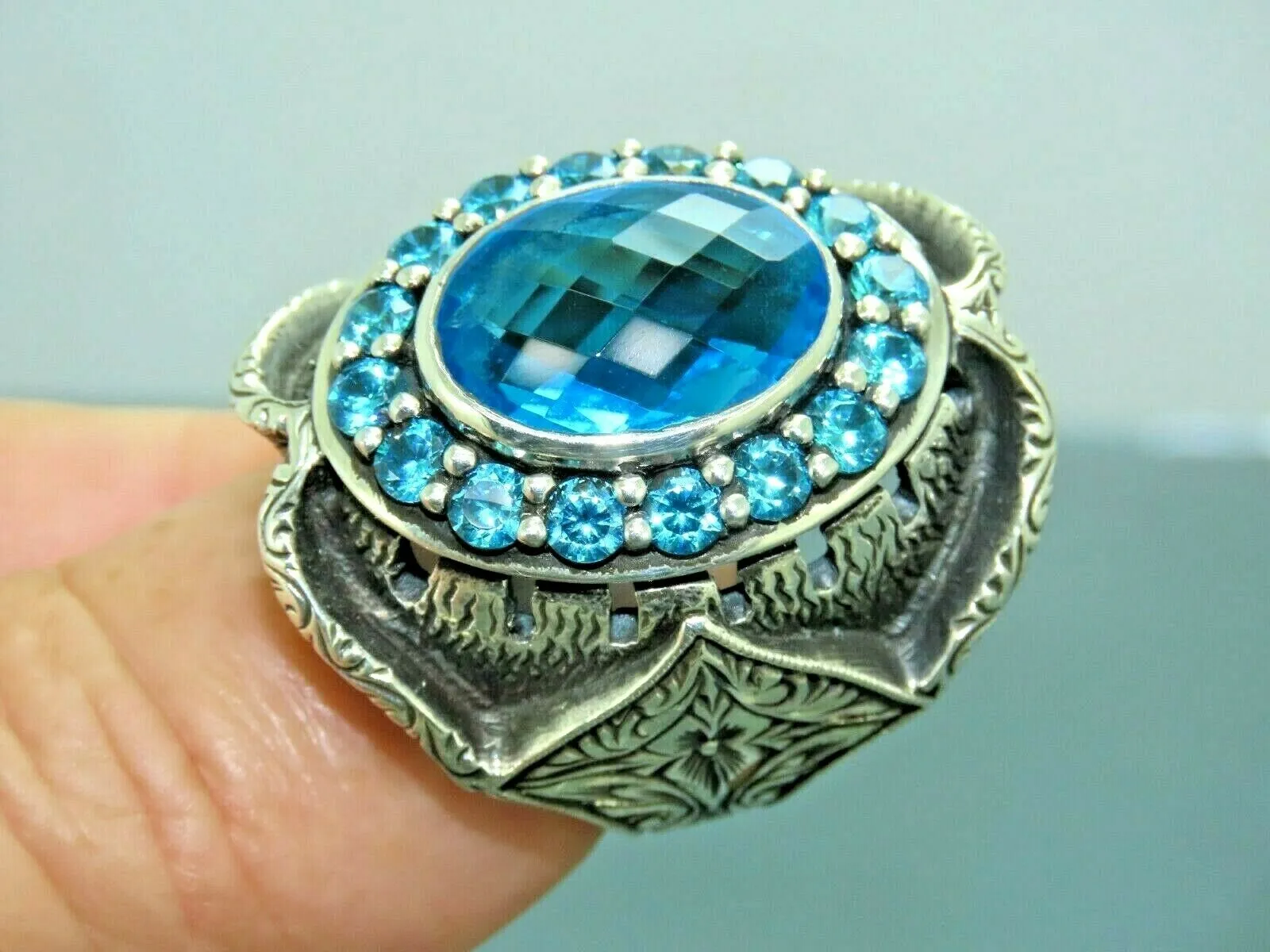 Turkish Handmade Jewelry 925 Sterling Silver Aquamarine Stone Mens Rings