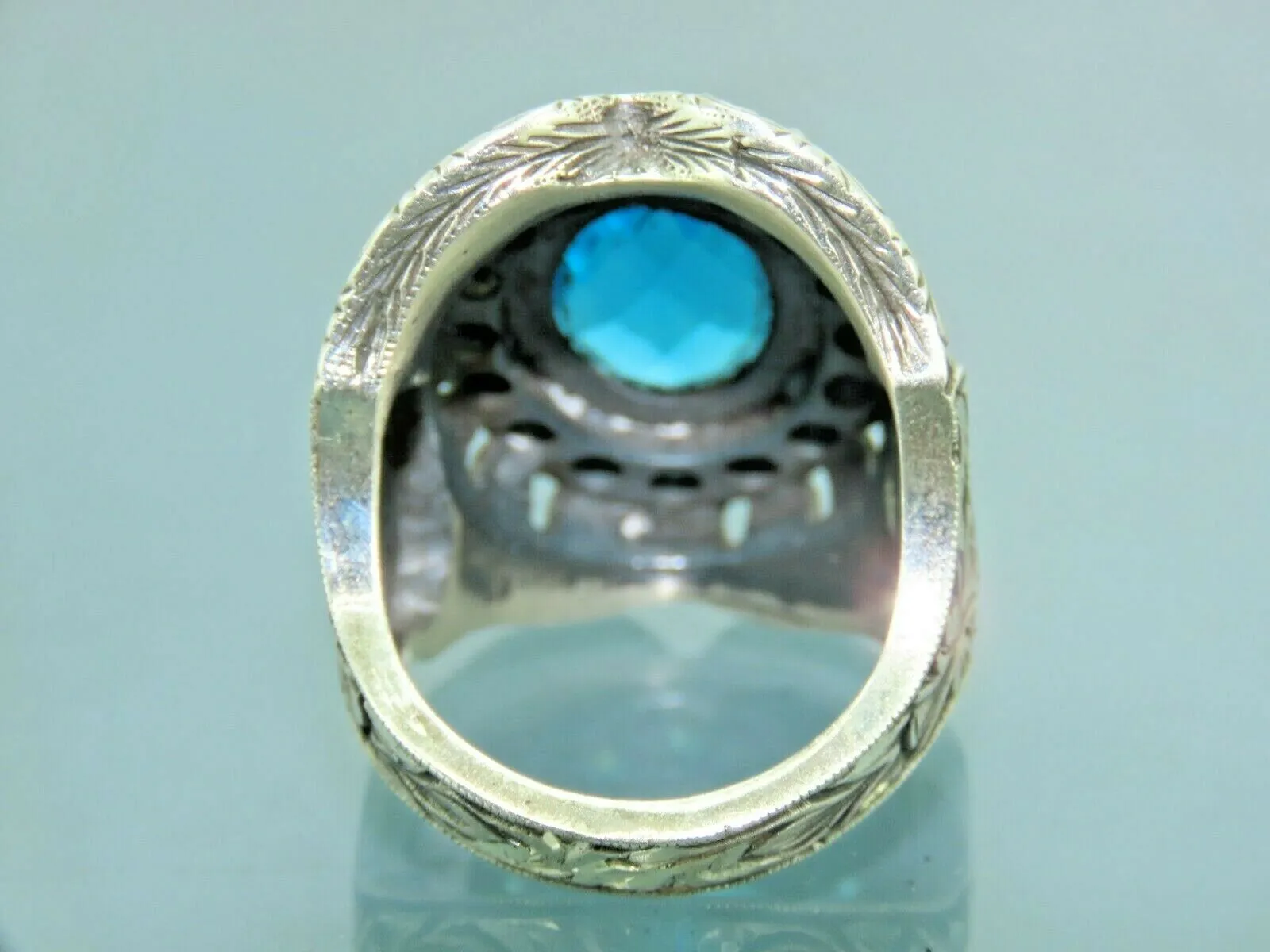 Turkish Handmade Jewelry 925 Sterling Silver Aquamarine Stone Mens Rings