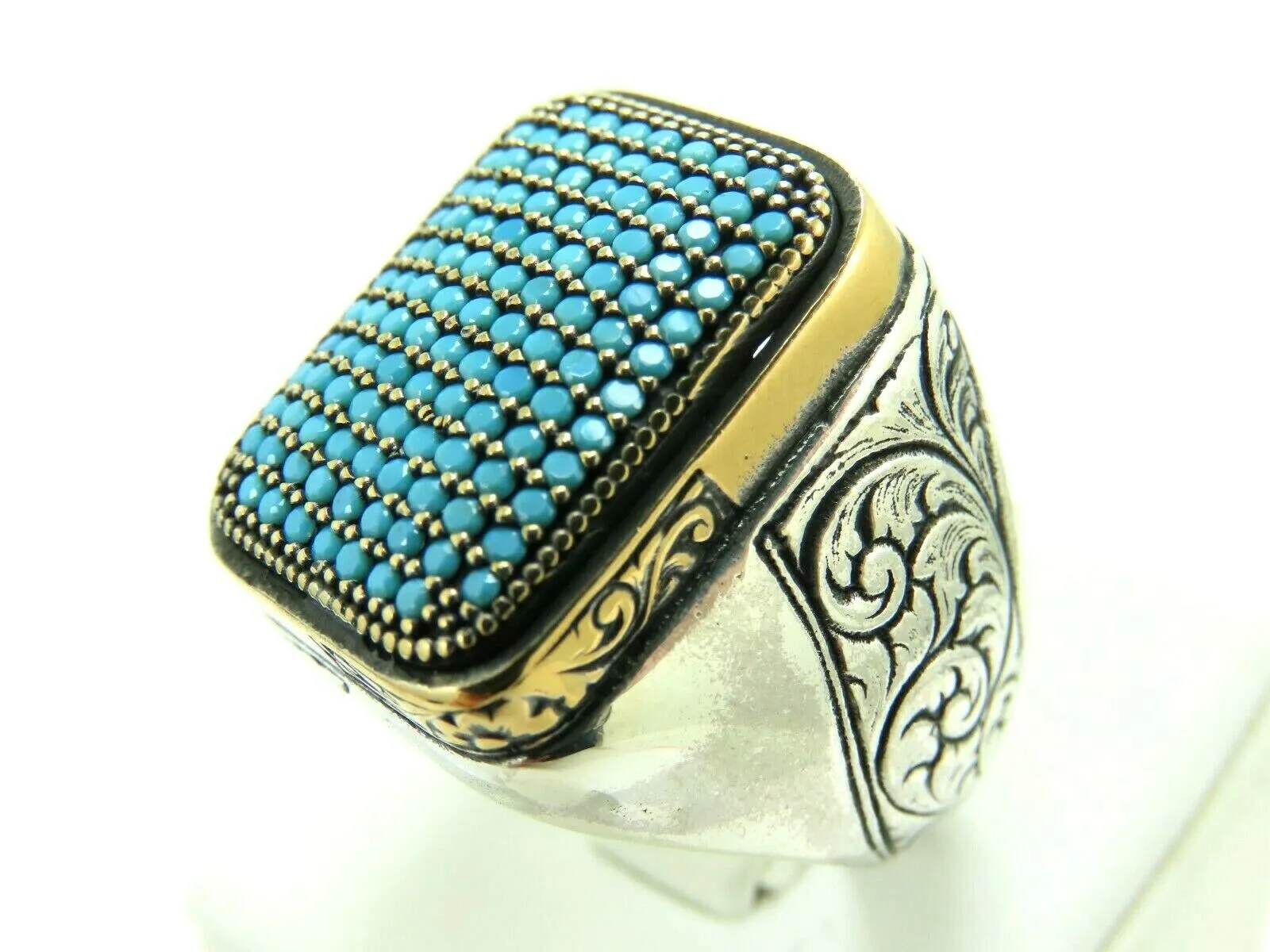 Turkish Handmade Jewelry 925 Sterling Silver Aquamarine Stone Mens Rings