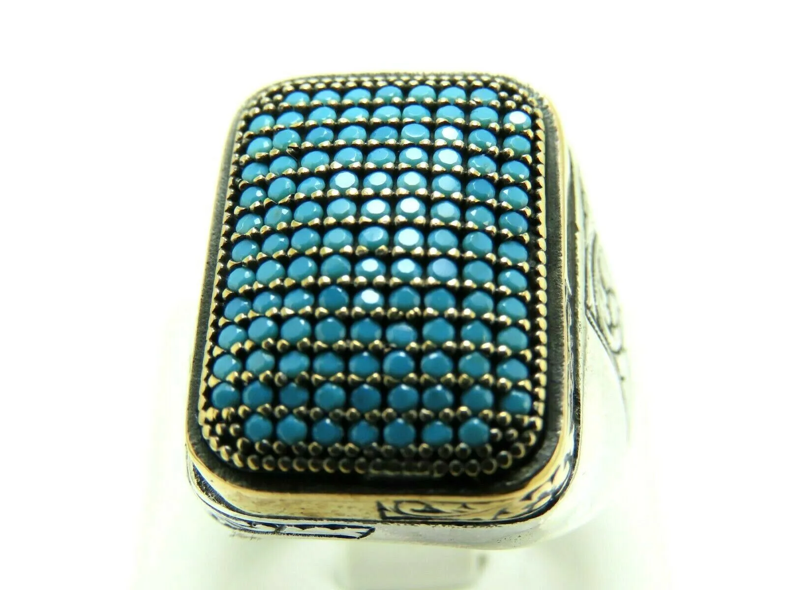 Turkish Handmade Jewelry 925 Sterling Silver Aquamarine Stone Mens Rings