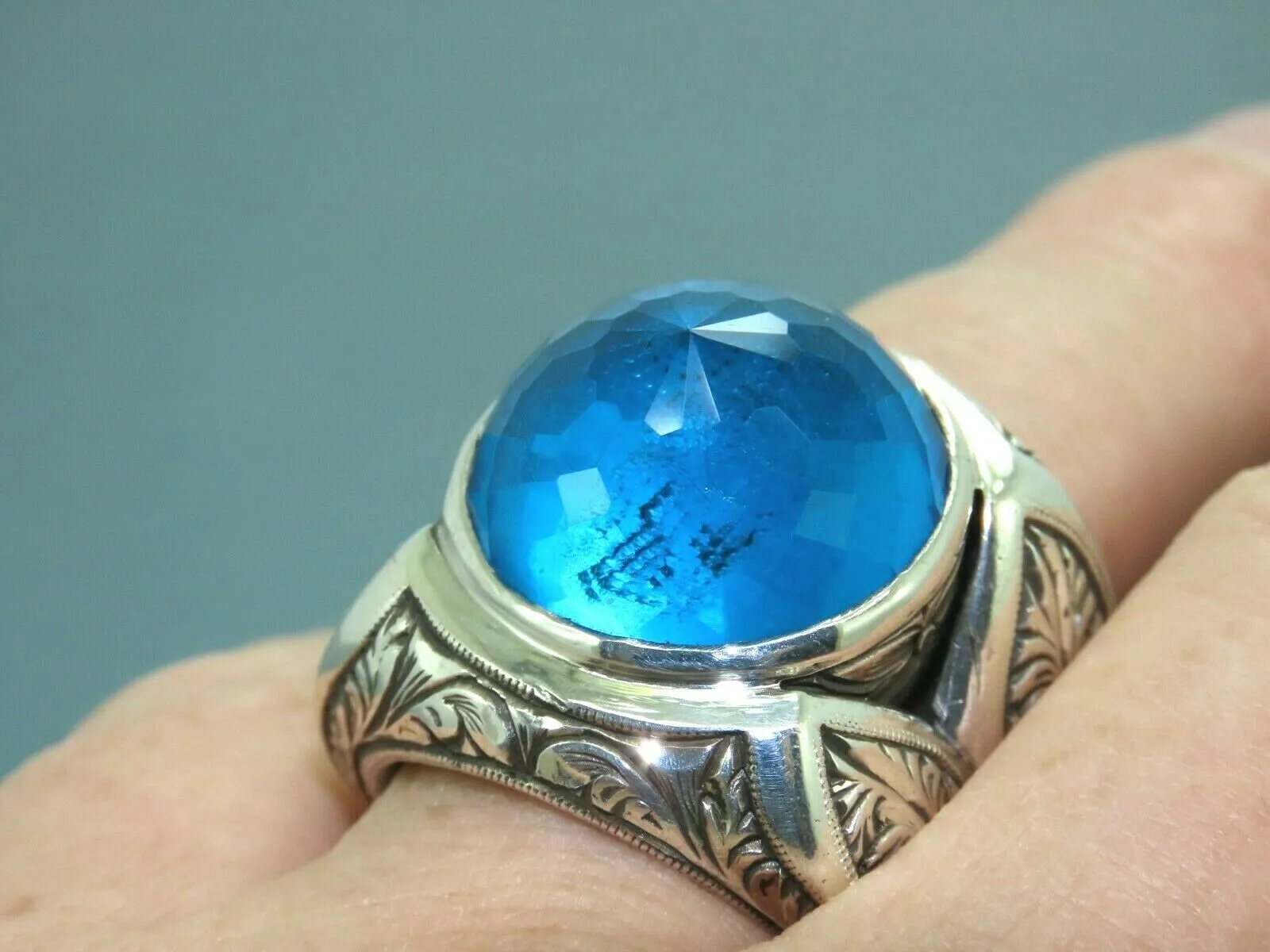Turkish Handmade Jewelry 925 Sterling Silver Aquamarine Stone Mens Rings
