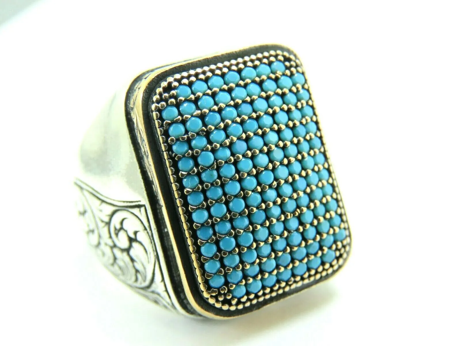 Turkish Handmade Jewelry 925 Sterling Silver Aquamarine Stone Mens Rings