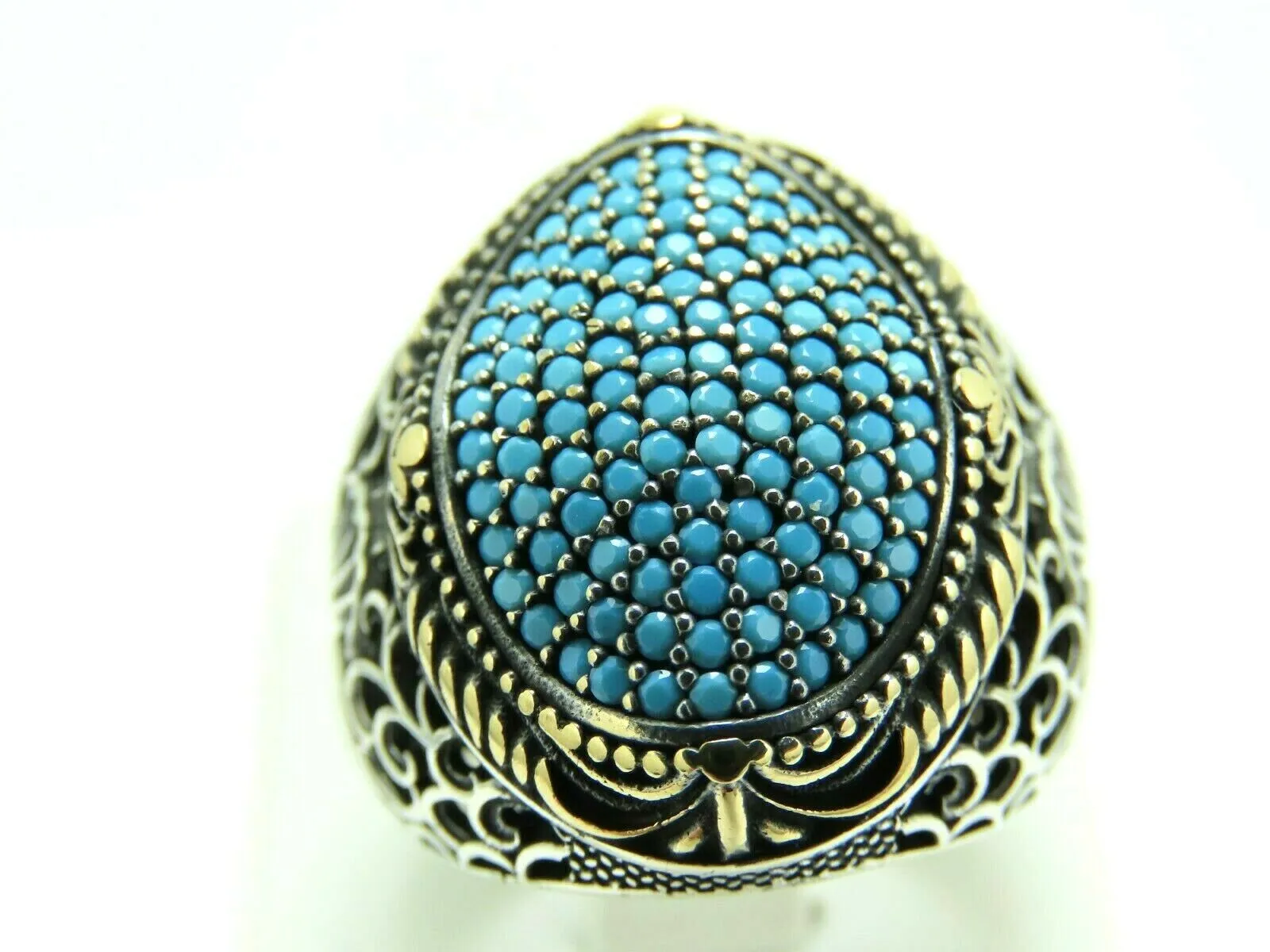 Turkish Handmade Jewelry 925 Sterling Silver Aquamarine Stone Mens Rings