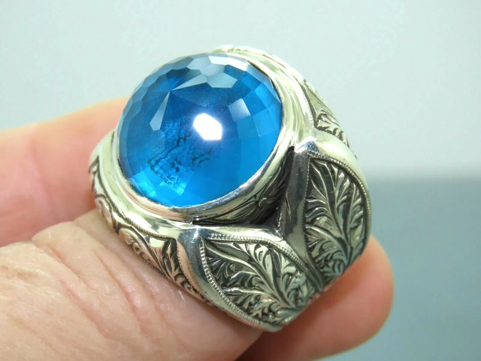 Turkish Handmade Jewelry 925 Sterling Silver Aquamarine Stone Mens Rings