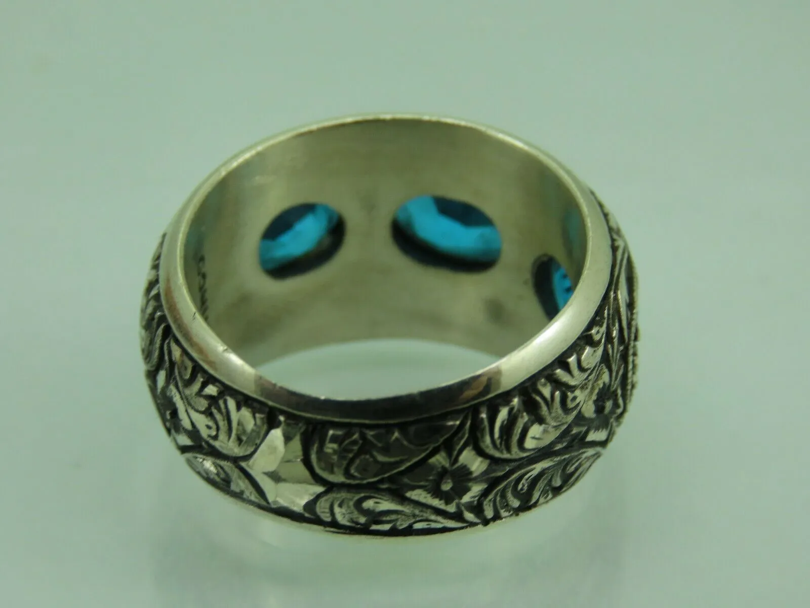 Turkish Handmade Jewelry 925 Sterling Silver Aquamarine Stone Men's Rings
