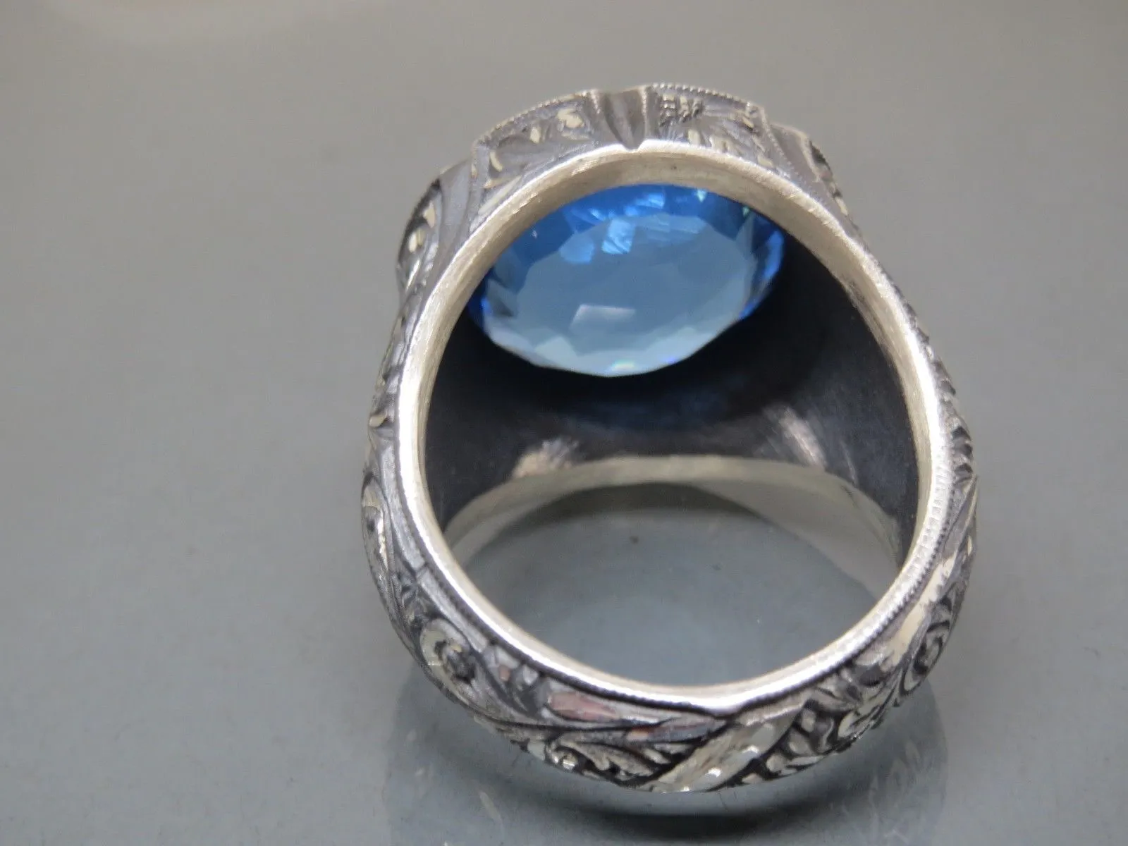 Turkish Handmade Jewelry 925 Sterling Silver Aquamarine Stone Mens Rings