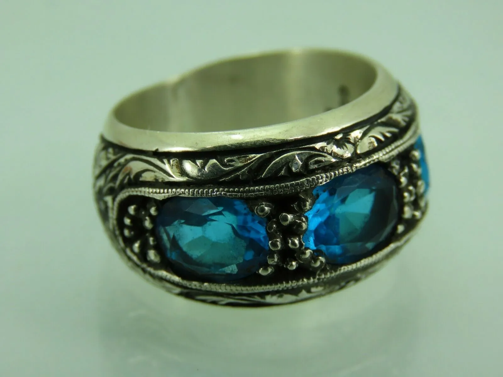 Turkish Handmade Jewelry 925 Sterling Silver Aquamarine Stone Men's Rings