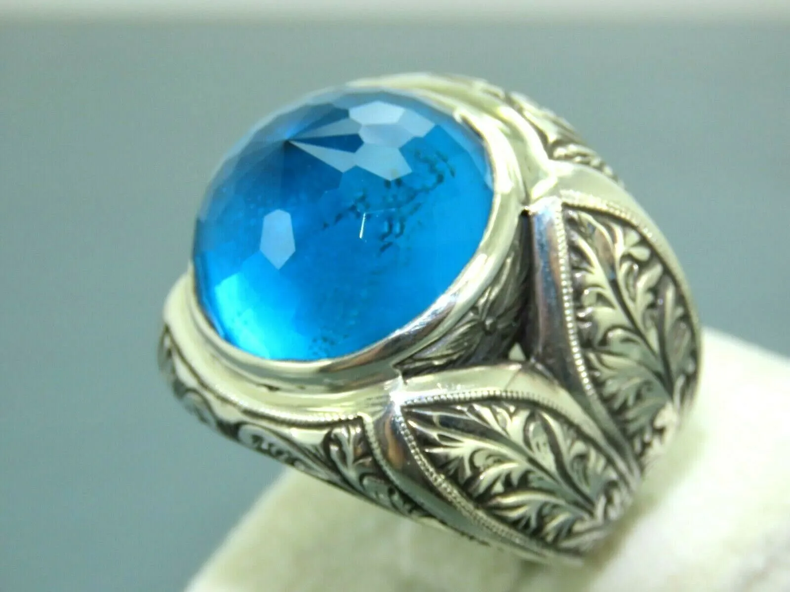 Turkish Handmade Jewelry 925 Sterling Silver Aquamarine Stone Mens Rings