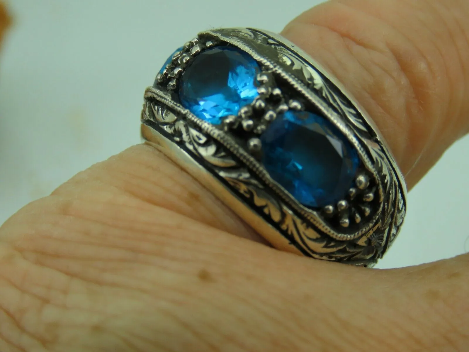 Turkish Handmade Jewelry 925 Sterling Silver Aquamarine Stone Men's Rings