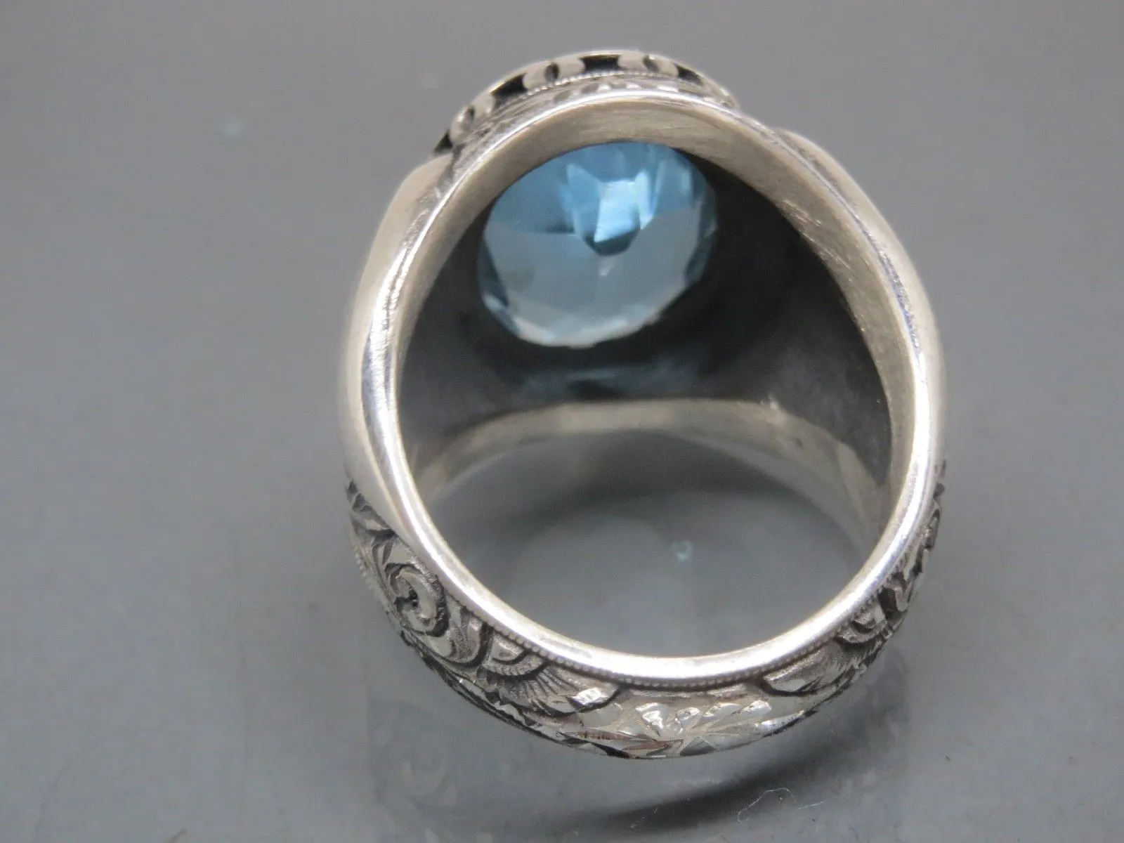 Turkish Handmade Jewelry 925 Sterling Silver Aquamarine Stone Mens Rings