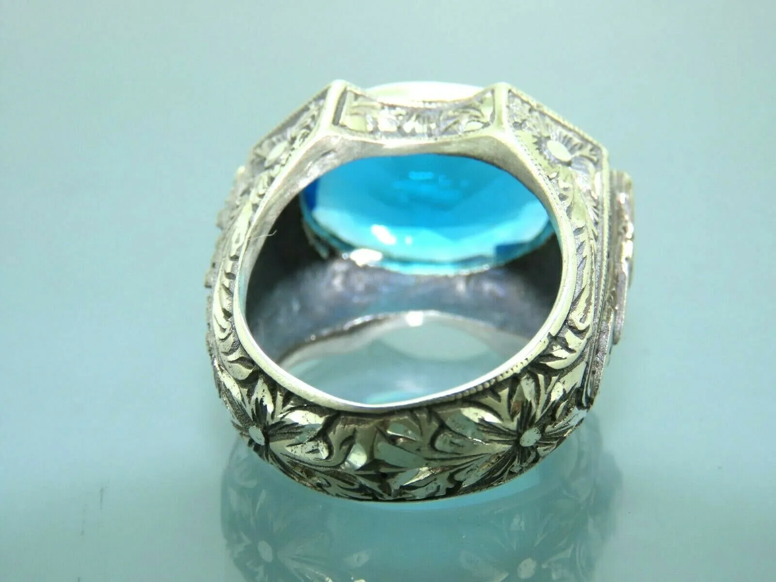 Turkish Handmade Jewelry 925 Sterling Silver Aquamarine Stone Mens Rings