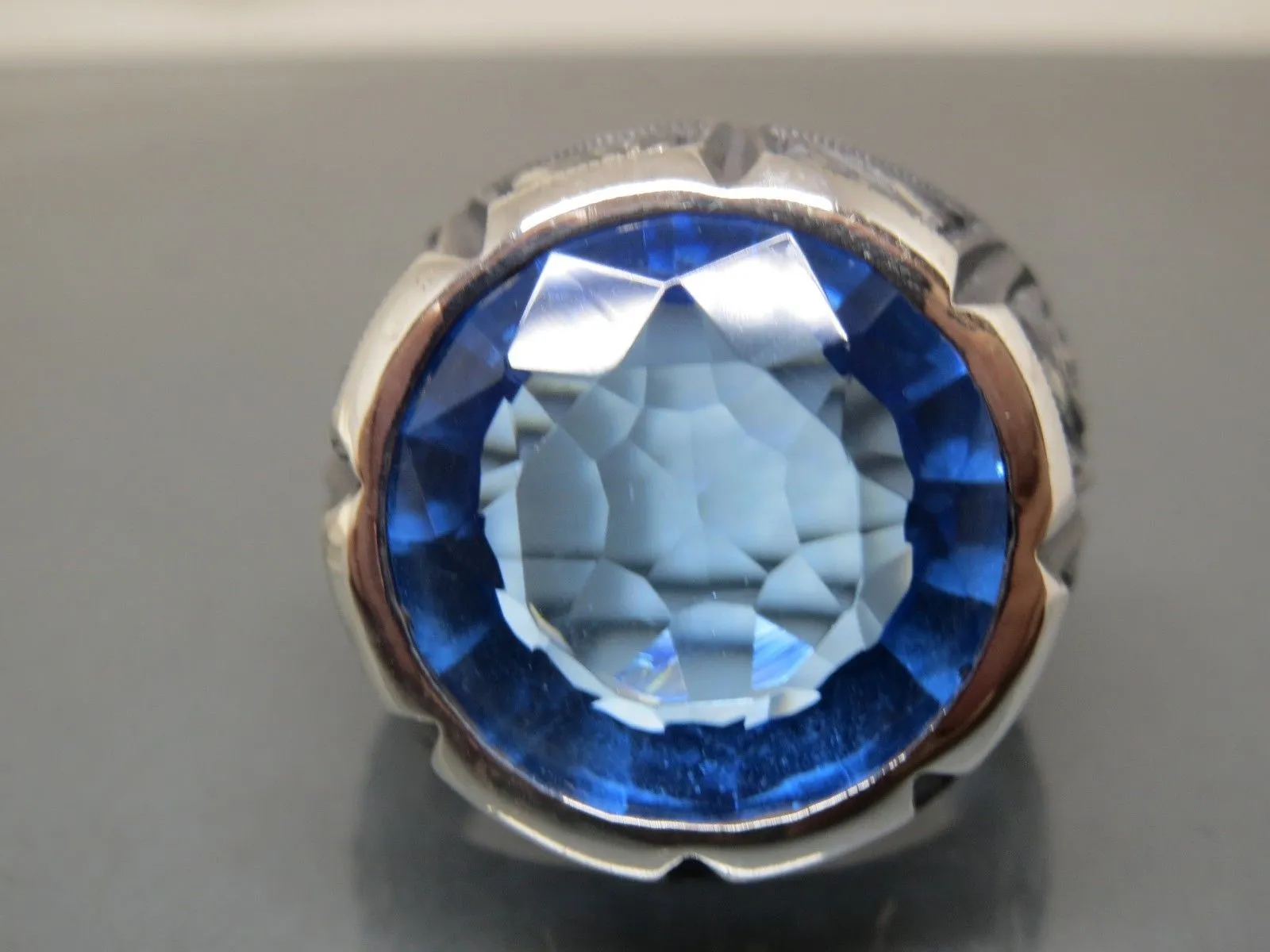 Turkish Handmade Jewelry 925 Sterling Silver Aquamarine Stone Mens Rings