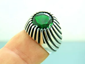 Turkish Handmade Jewelry 925 Sterling Silver Emerald Stone Mens Rings