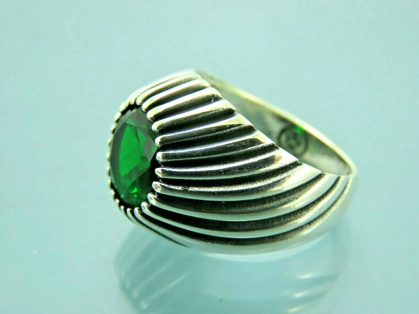 Turkish Handmade Jewelry 925 Sterling Silver Emerald Stone Mens Rings