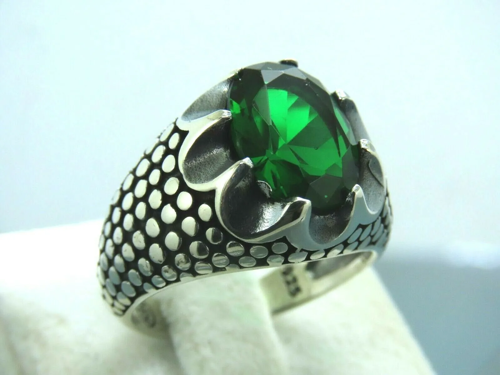 Turkish Handmade Jewelry 925 Sterling Silver Emerald Stone Mens Rings