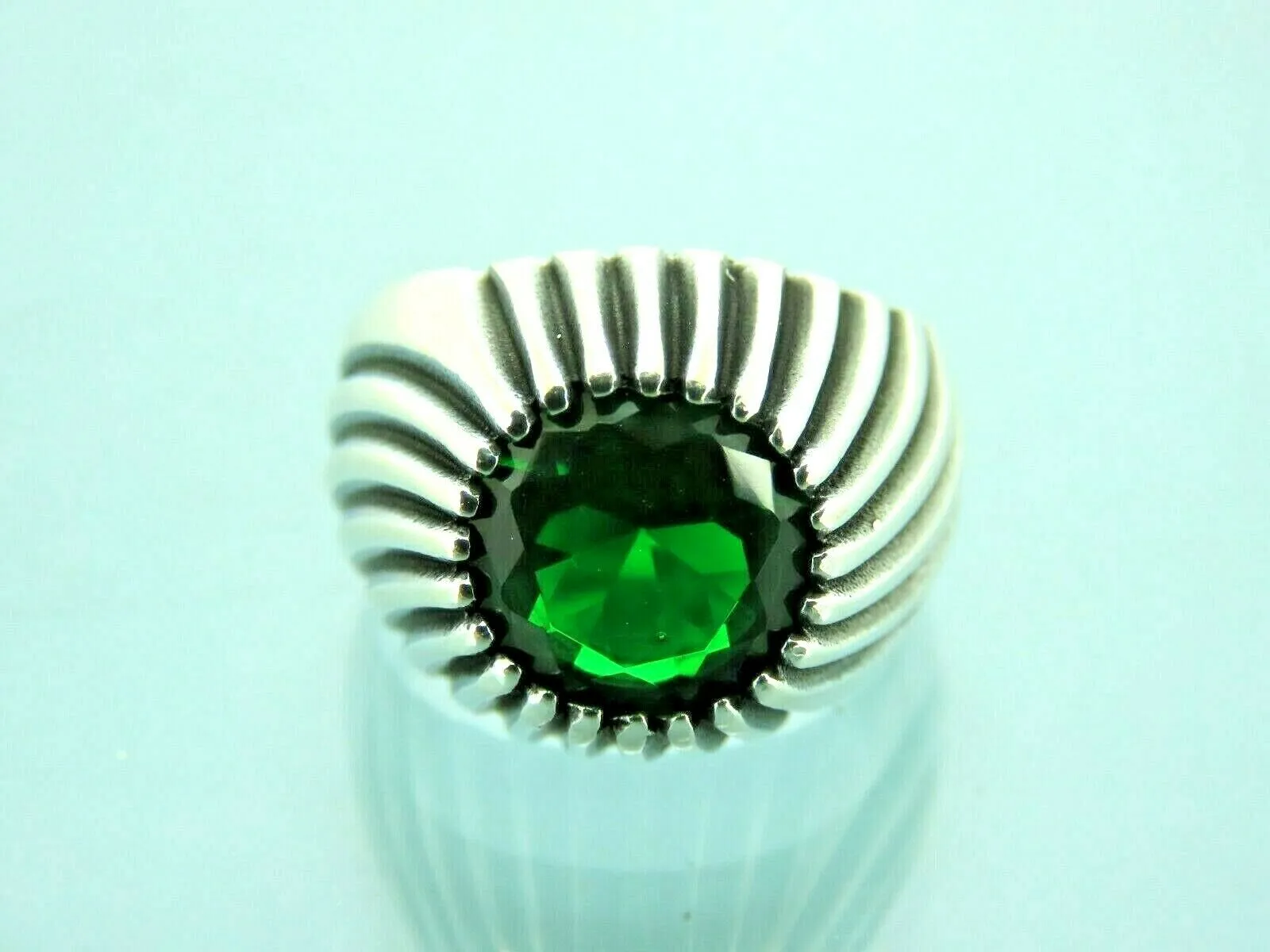 Turkish Handmade Jewelry 925 Sterling Silver Emerald Stone Mens Rings