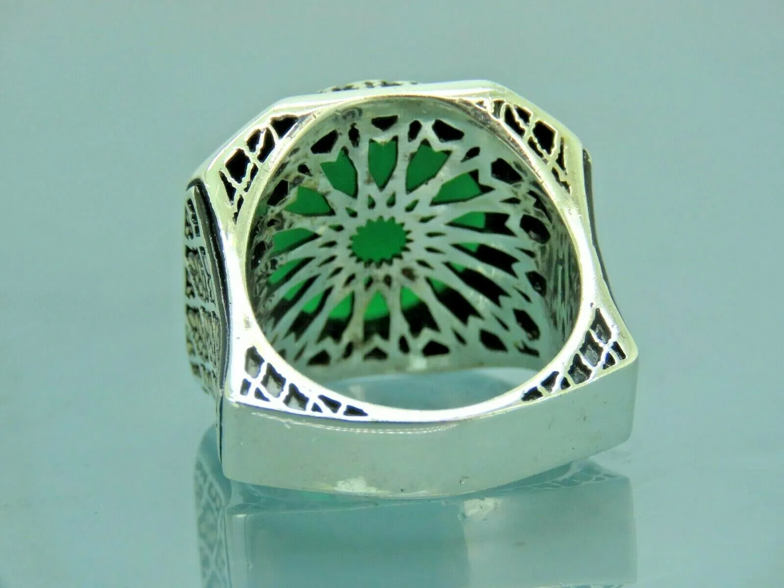 Turkish Handmade Jewelry 925 Sterling Silver Emerald Stone Mens Rings