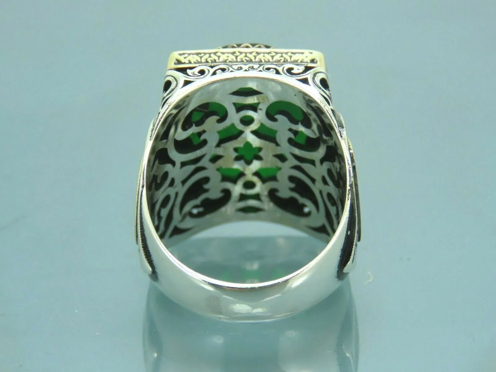 Turkish Handmade Jewelry 925 Sterling Silver Emerald Stone Mens Rings