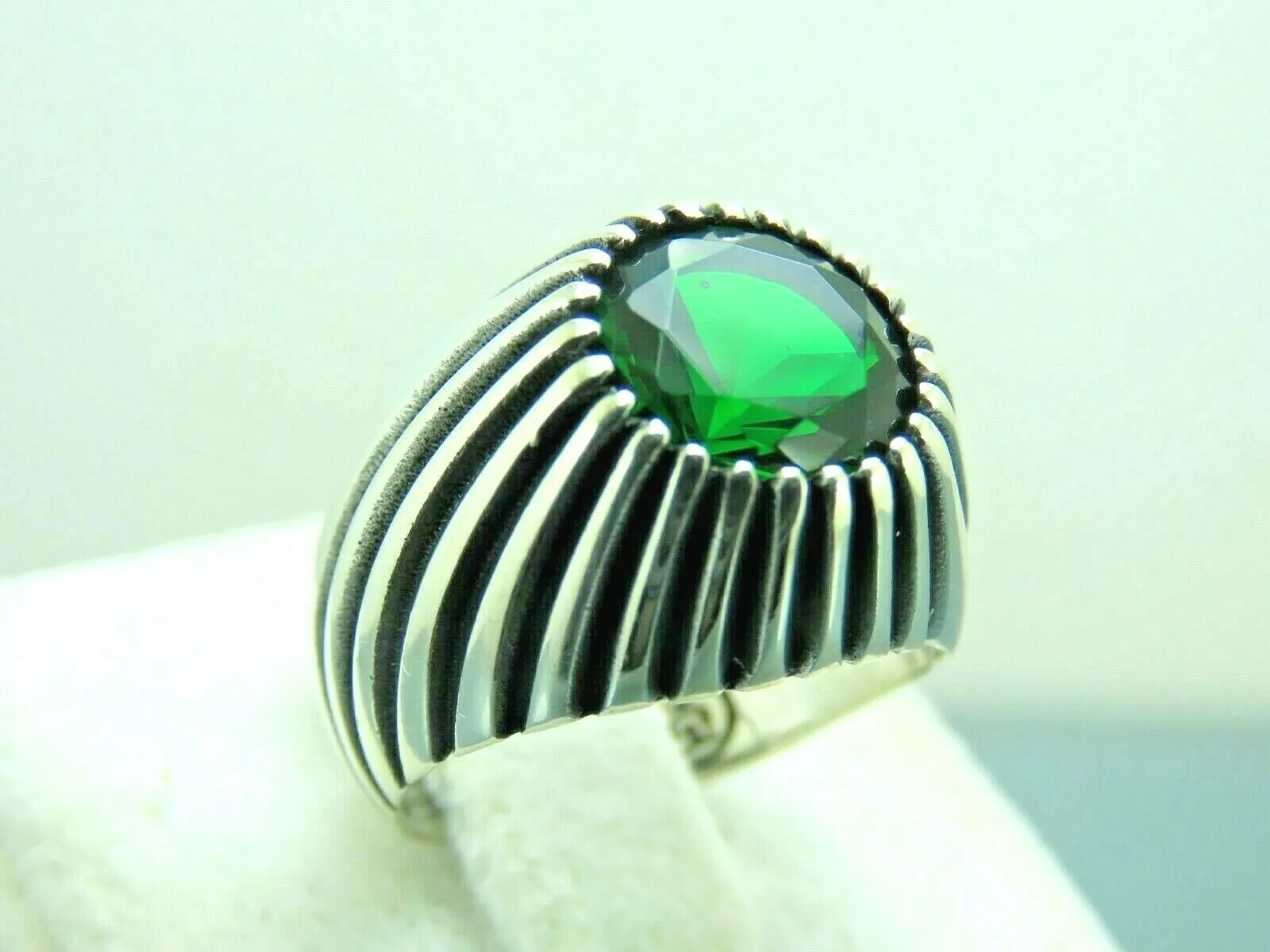 Turkish Handmade Jewelry 925 Sterling Silver Emerald Stone Mens Rings