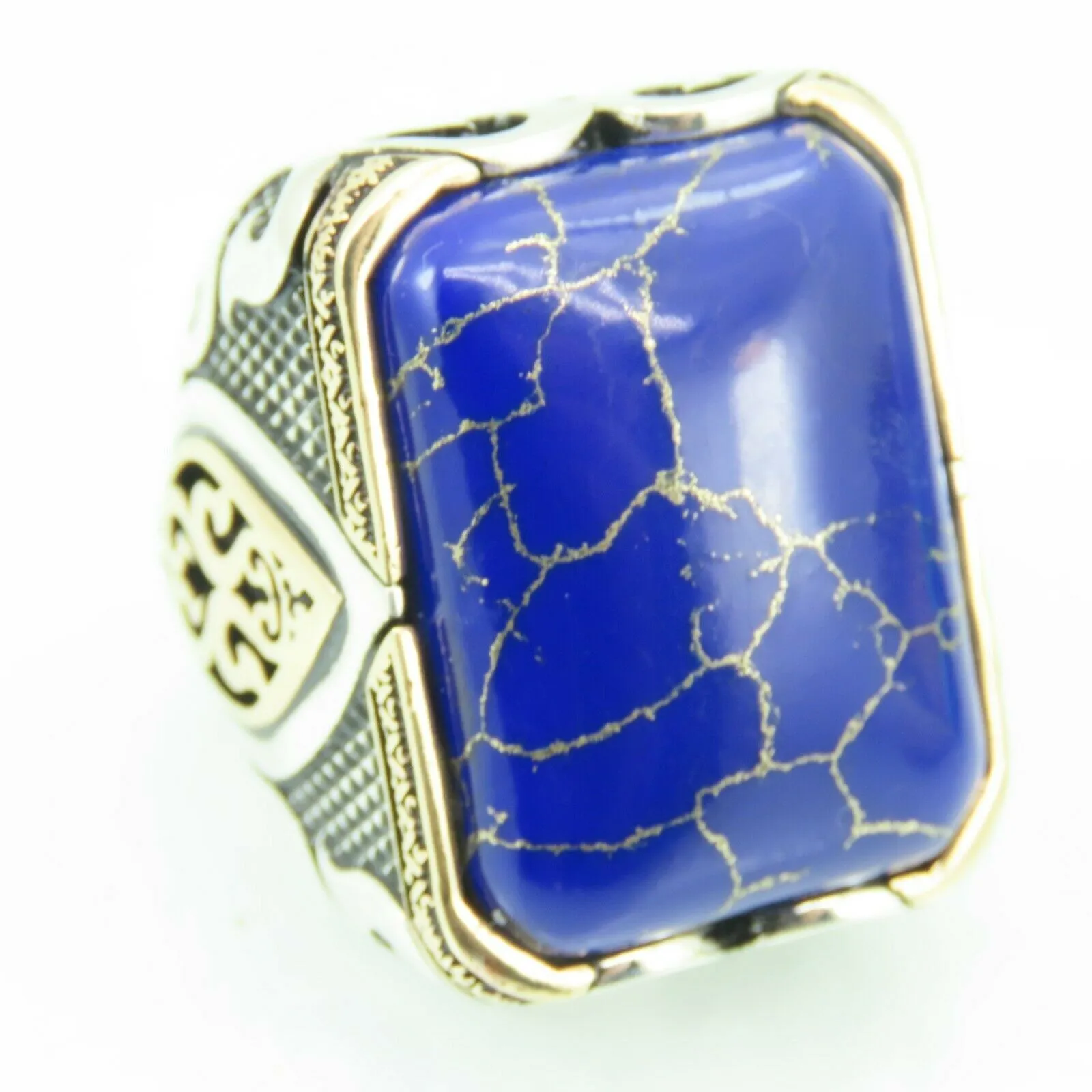 Turkish Handmade Jewelry 925 Sterling Silver Lapis Stone Men's Rings