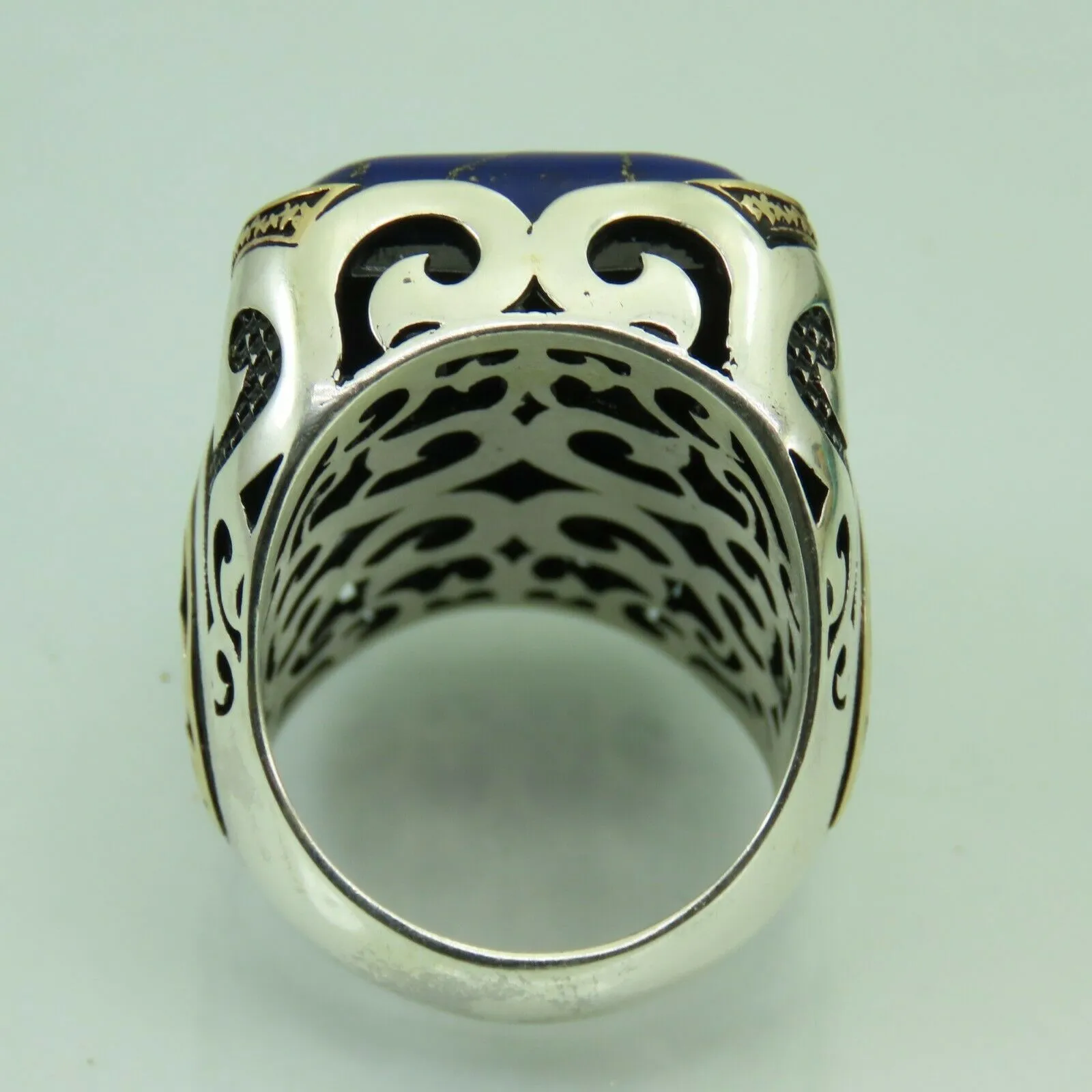 Turkish Handmade Jewelry 925 Sterling Silver Lapis Stone Men's Rings