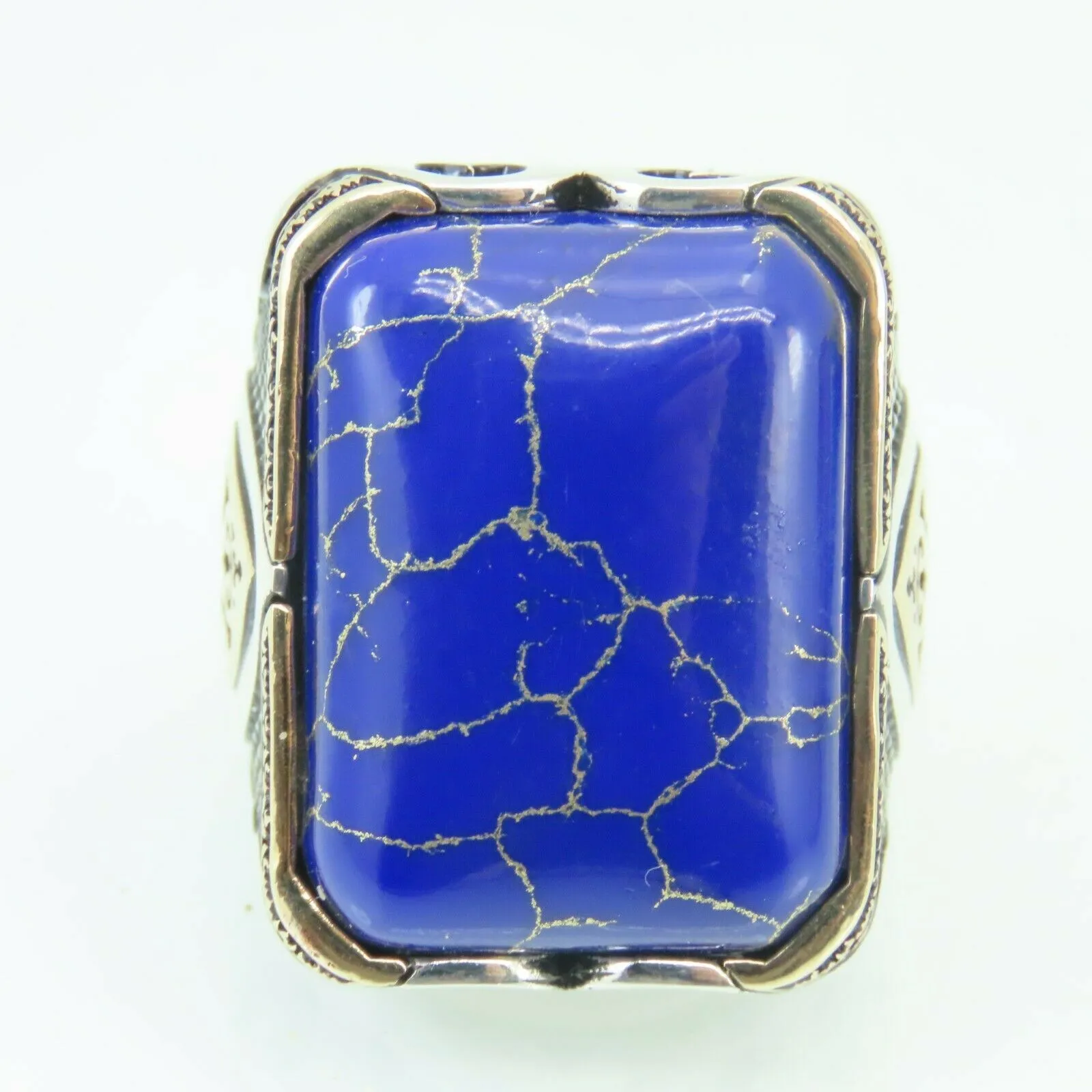 Turkish Handmade Jewelry 925 Sterling Silver Lapis Stone Men's Rings