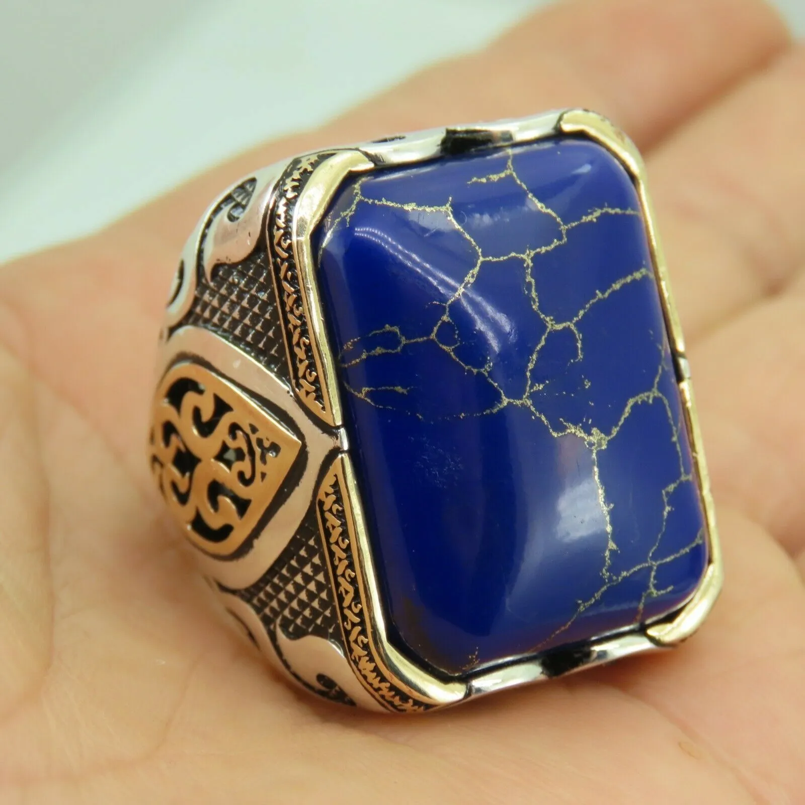 Turkish Handmade Jewelry 925 Sterling Silver Lapis Stone Men's Rings