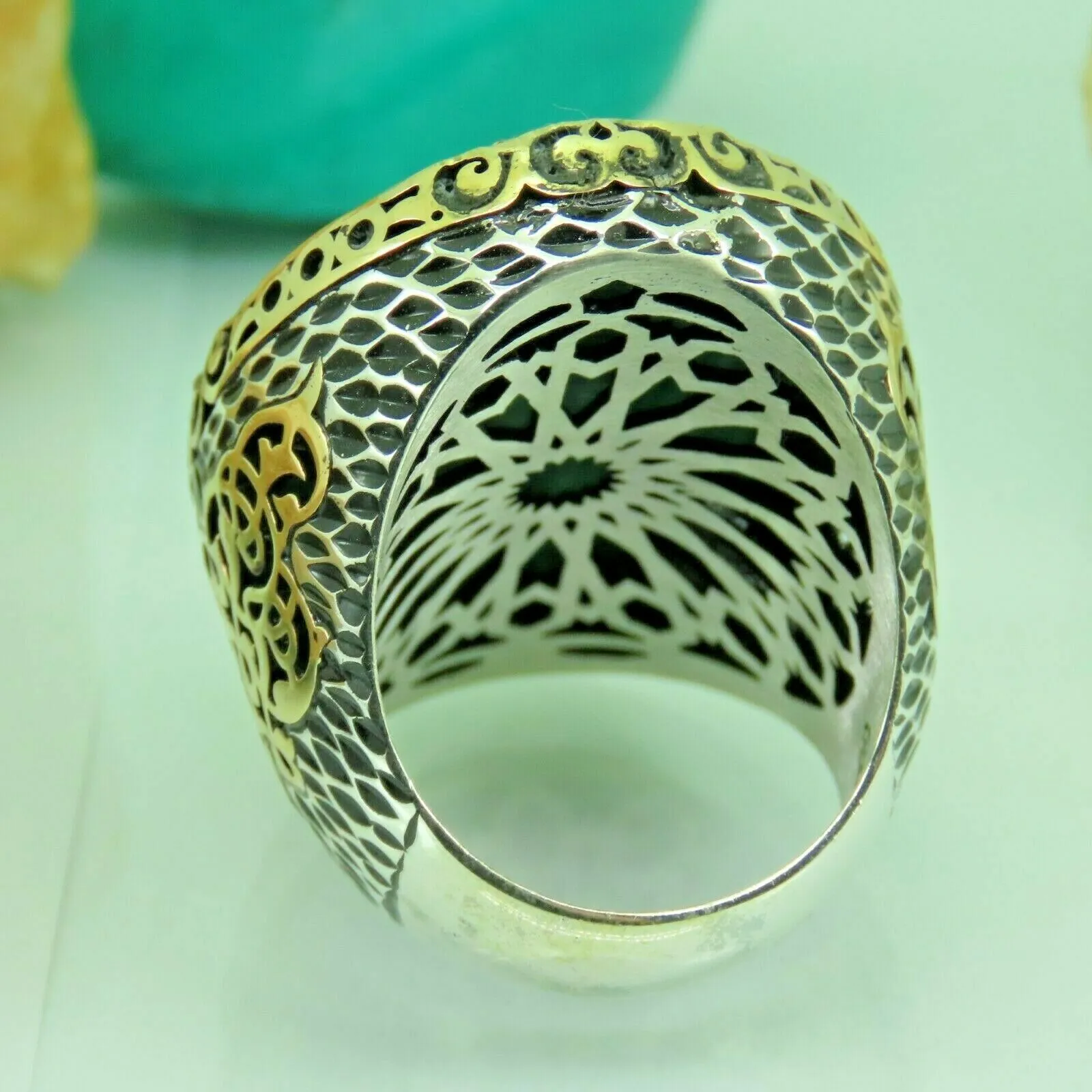 Turkish Handmade Jewelry 925 Sterling Silver Malachite Stone Men's Rings