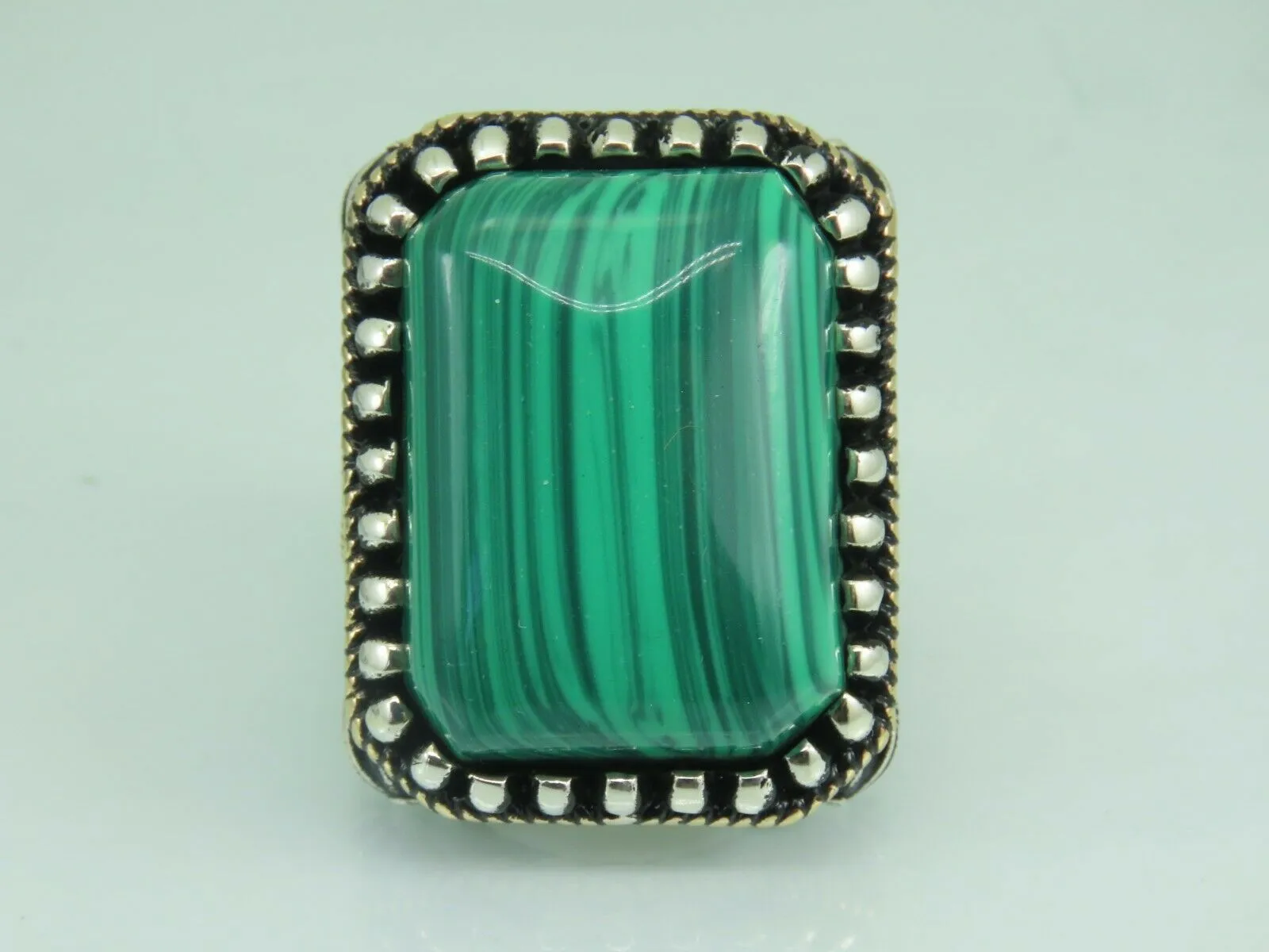 Turkish Handmade Jewelry 925 Sterling Silver Malachite Stone Men's Rings