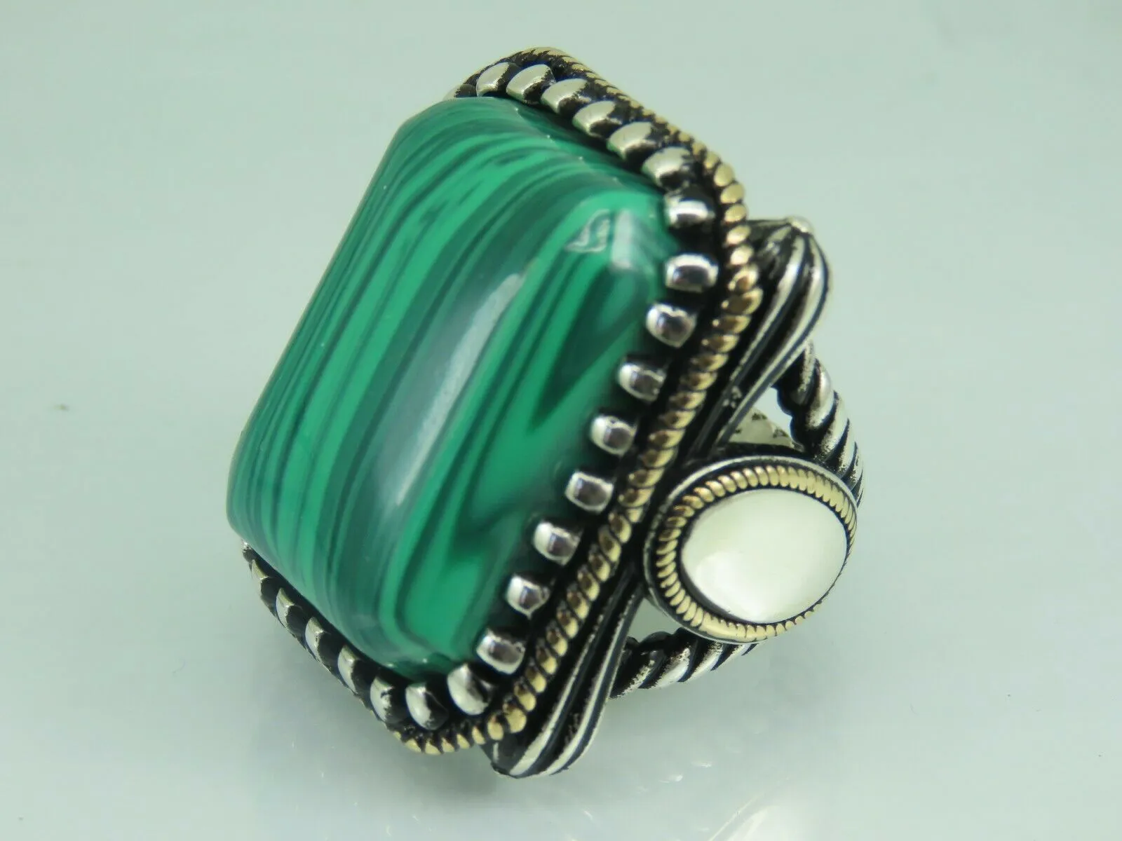 Turkish Handmade Jewelry 925 Sterling Silver Malachite Stone Men's Rings