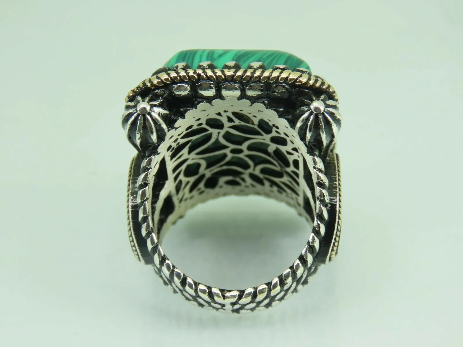 Turkish Handmade Jewelry 925 Sterling Silver Malachite Stone Men's Rings