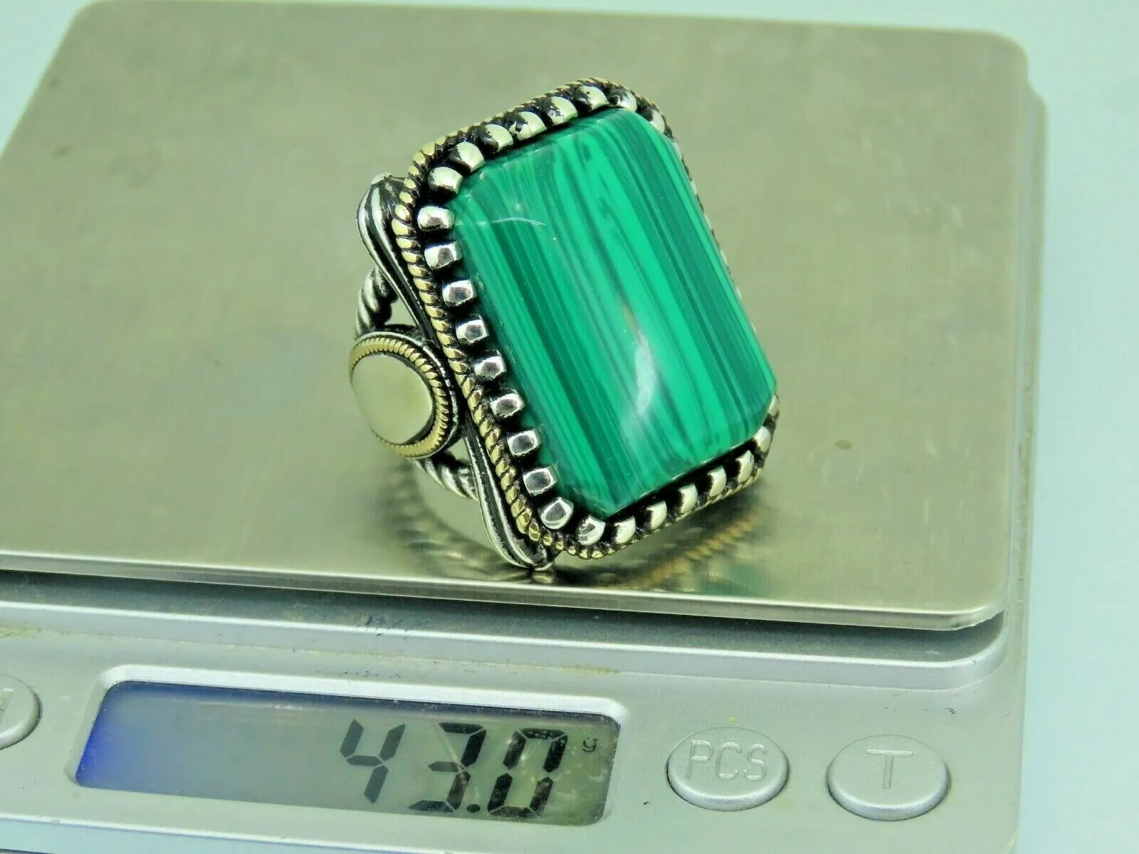 Turkish Handmade Jewelry 925 Sterling Silver Malachite Stone Men's Rings