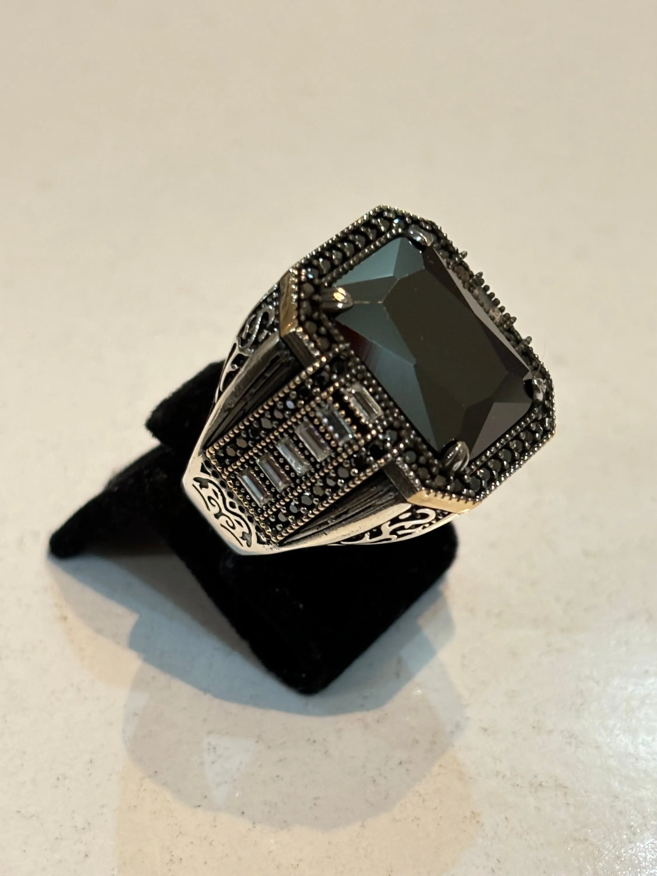 Turkish Handmade Jewelry 925 Sterling Silver Onyx Stone Mens Rings