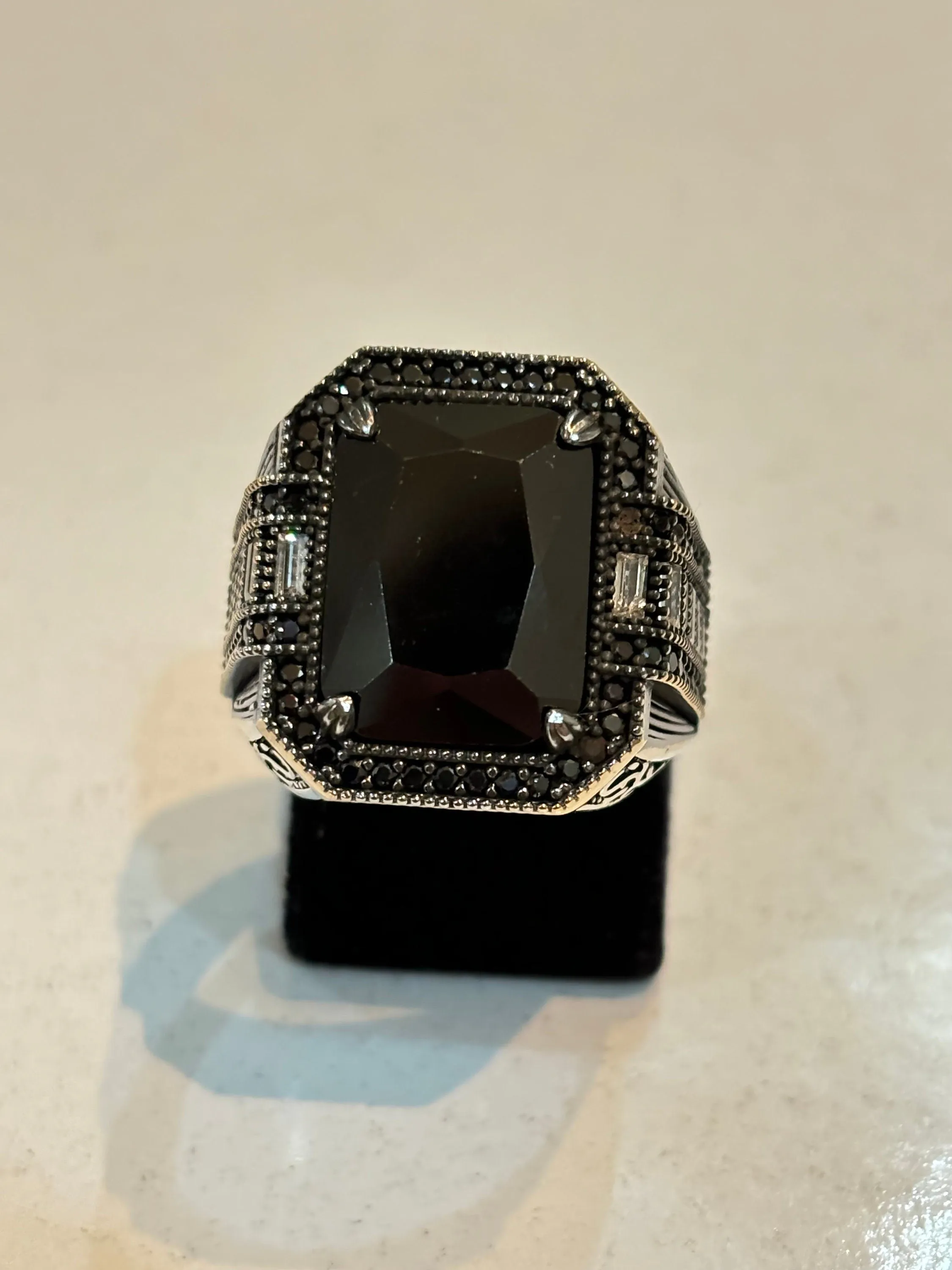 Turkish Handmade Jewelry 925 Sterling Silver Onyx Stone Mens Rings