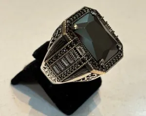 Turkish Handmade Jewelry 925 Sterling Silver Onyx Stone Mens Rings