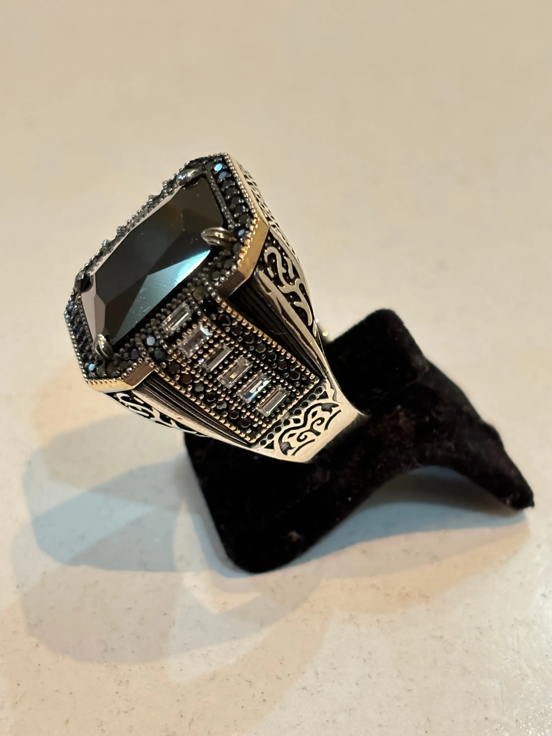 Turkish Handmade Jewelry 925 Sterling Silver Onyx Stone Mens Rings