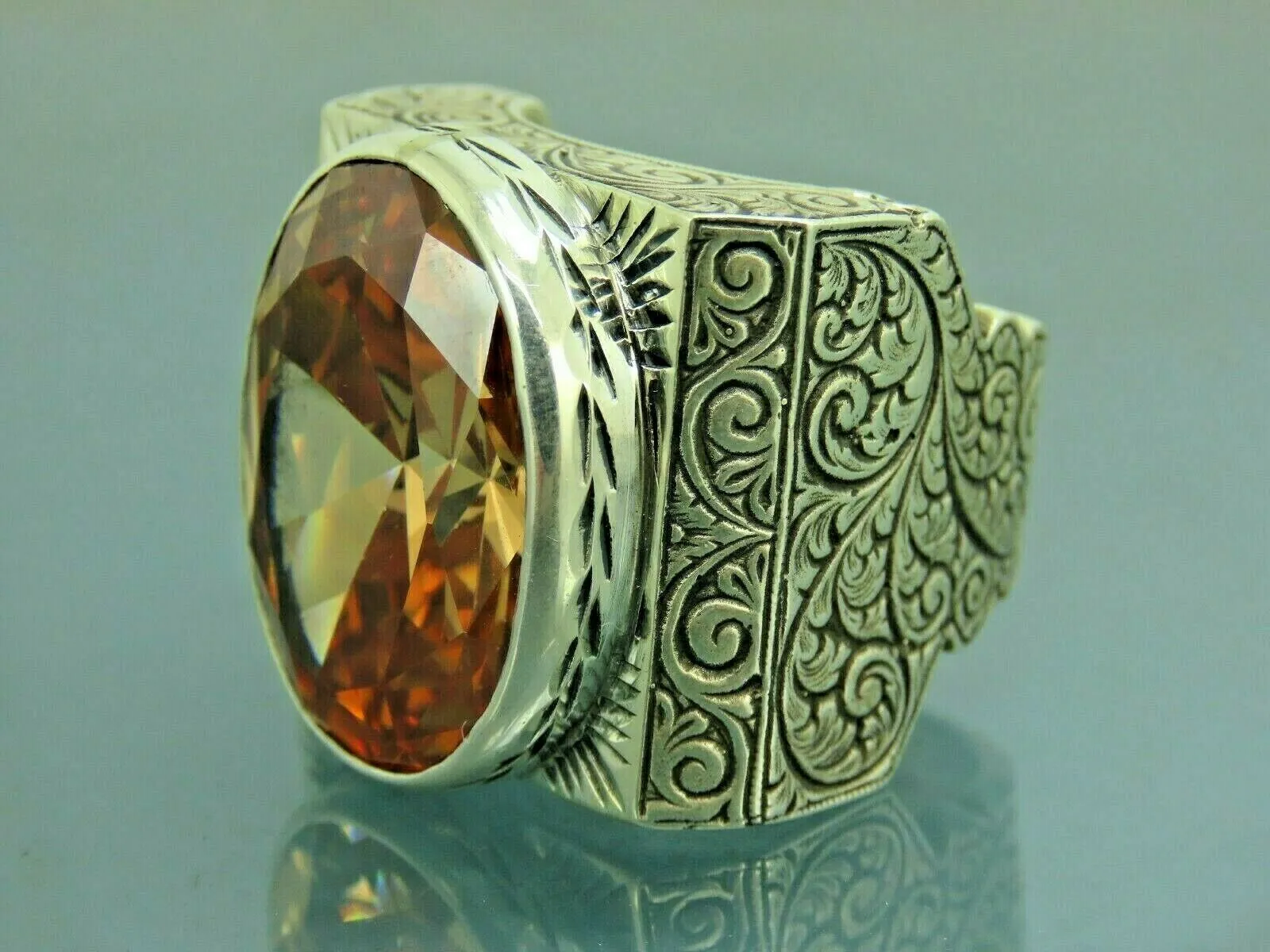 Turkish Handmade Jewelry 925 Sterling Silver Quartz Stone Mens Rings