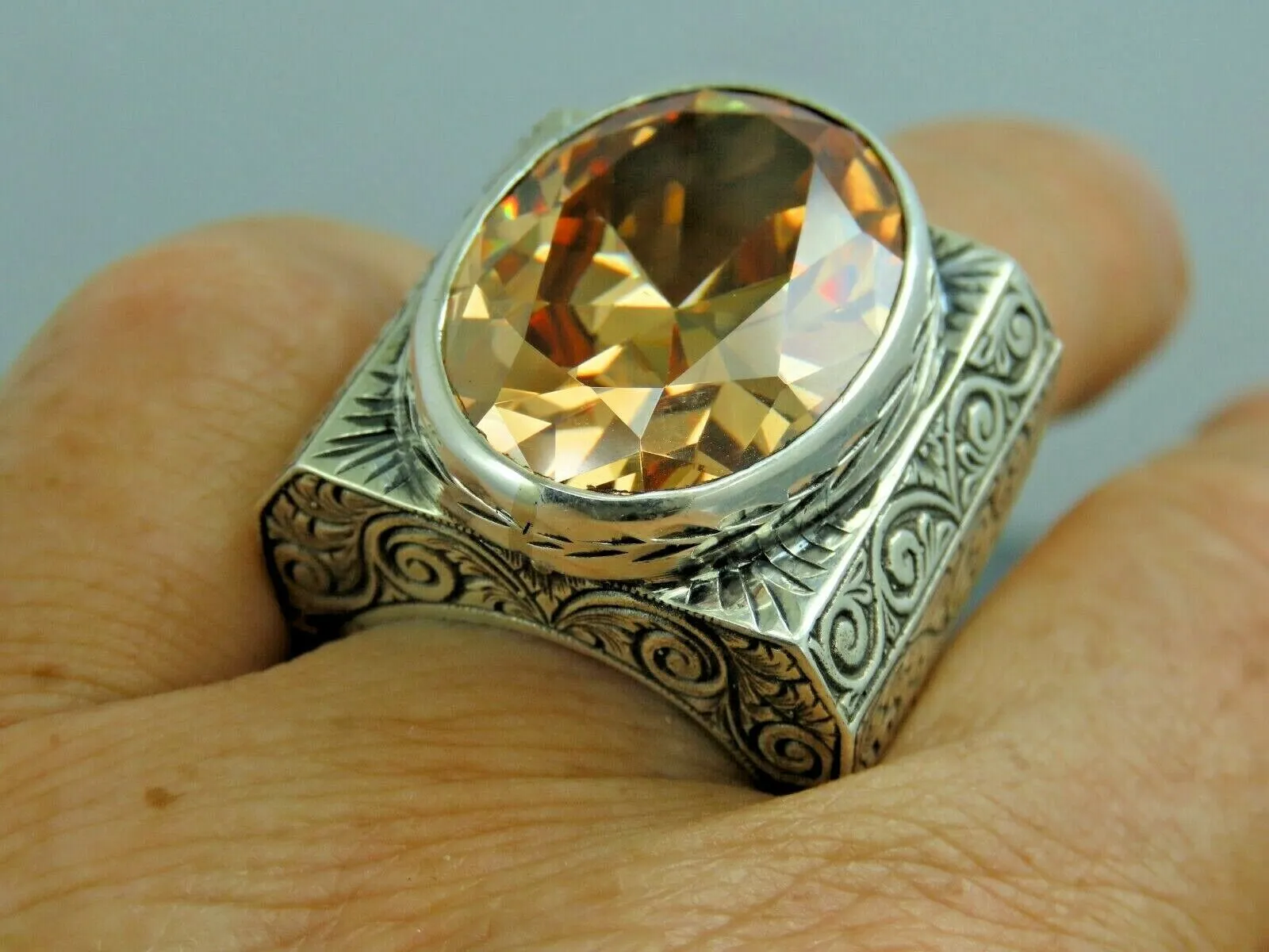 Turkish Handmade Jewelry 925 Sterling Silver Quartz Stone Mens Rings