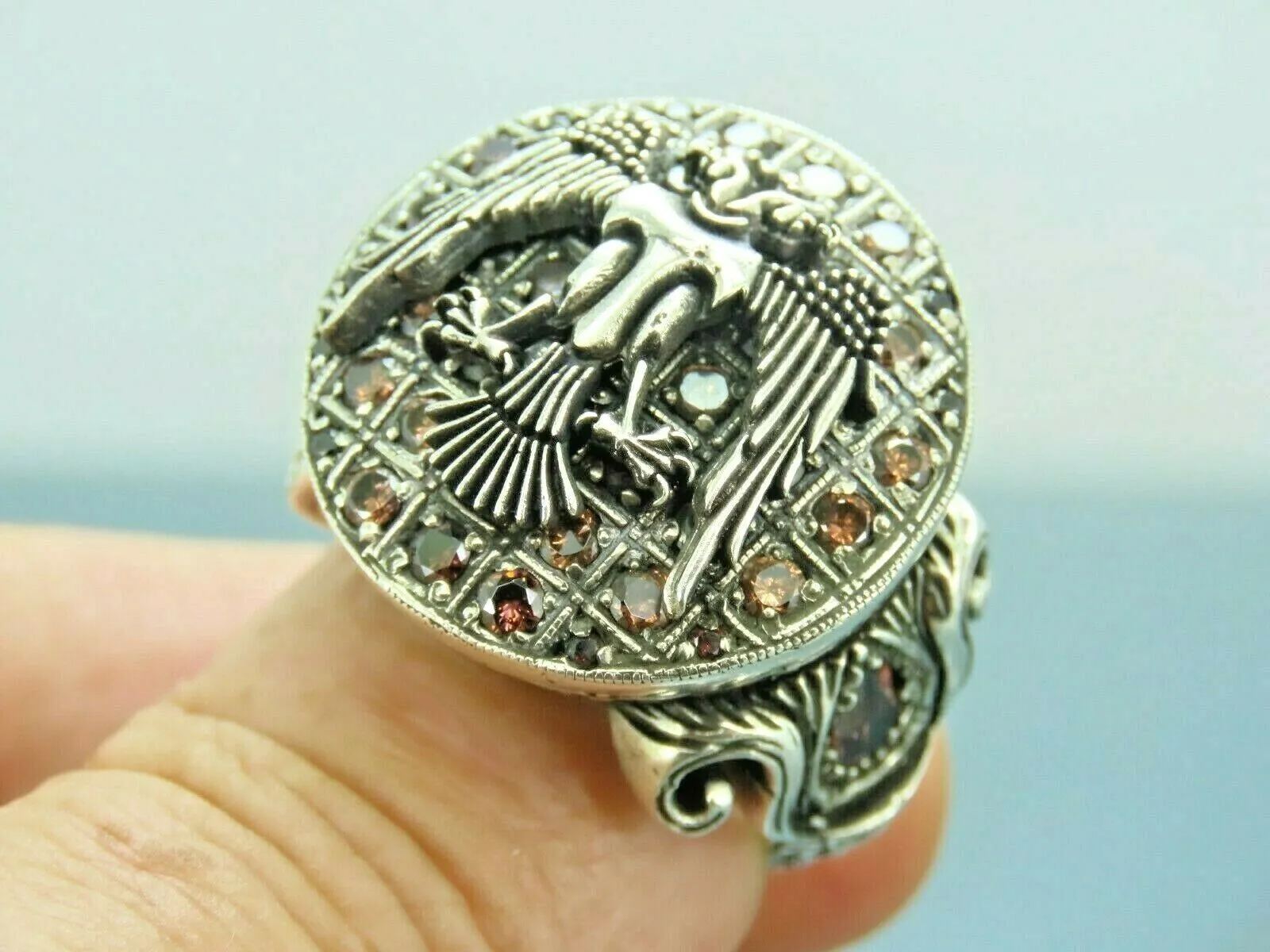 Turkish Handmade Jewelry 925 Sterling Silver Quartz Stone Mens Rings