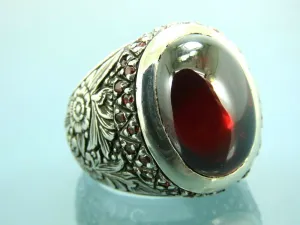 Turkish Handmade Jewelry 925 Sterling Silver Ruby Stone Mens Rings