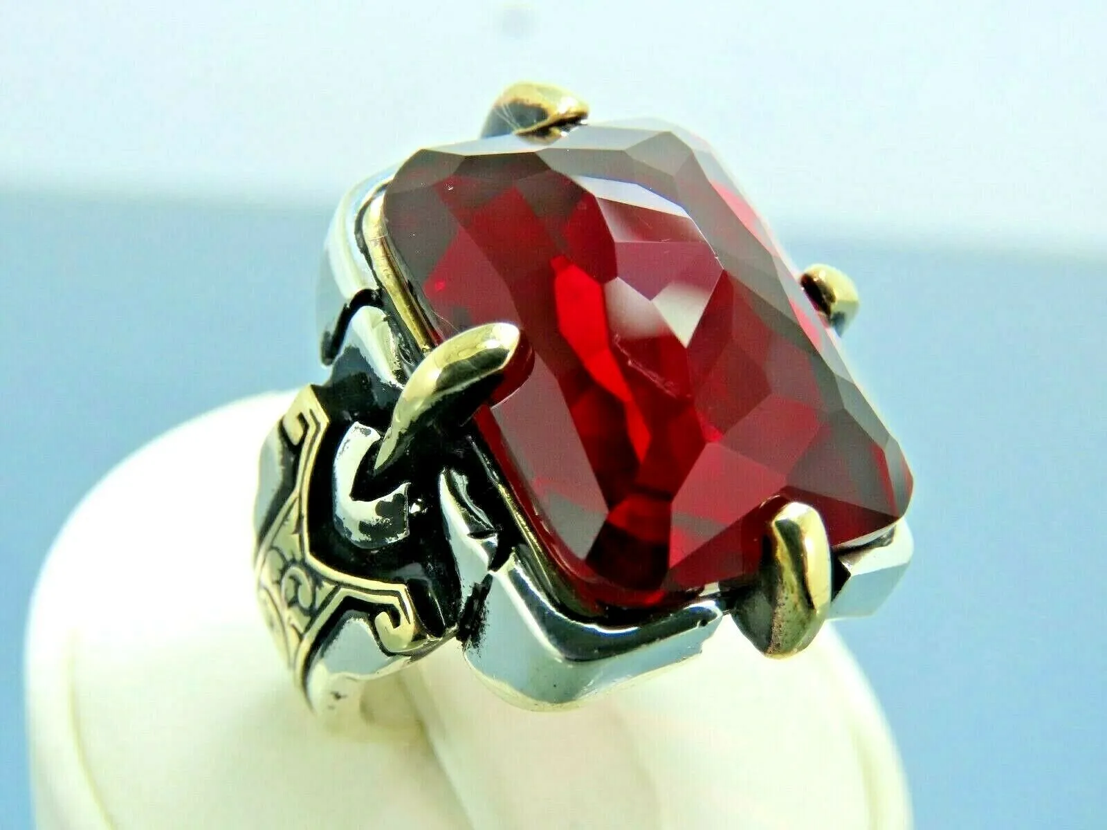 Turkish Handmade Jewelry 925 Sterling Silver Ruby Stone Mens Rings