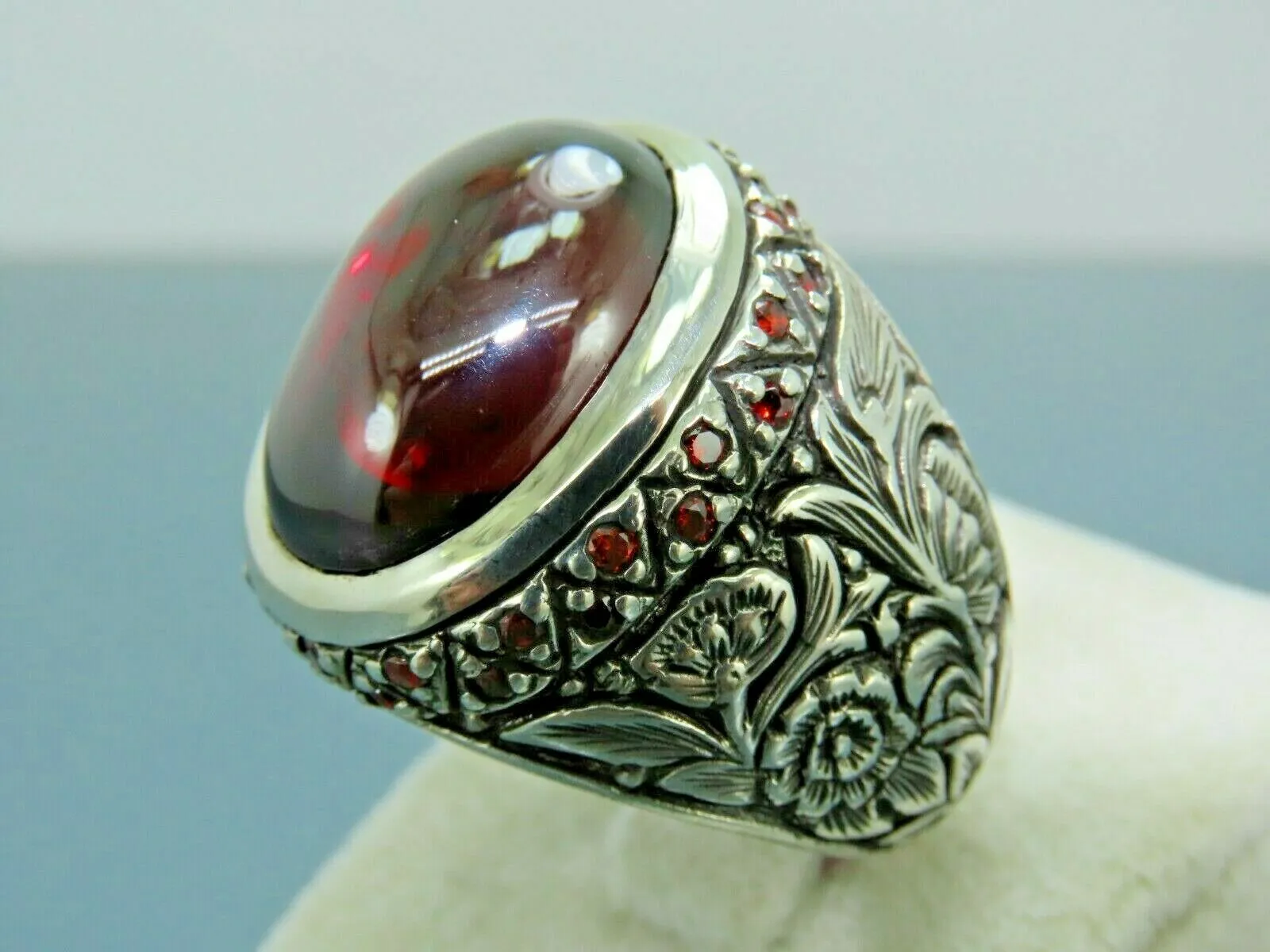 Turkish Handmade Jewelry 925 Sterling Silver Ruby Stone Mens Rings