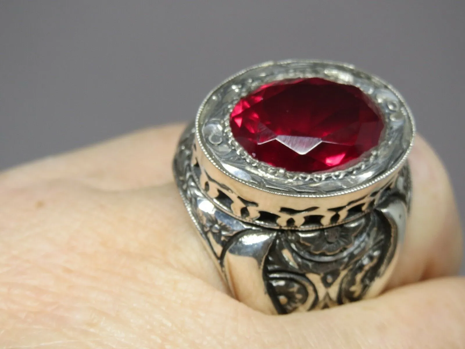 Turkish Handmade Jewelry 925 Sterling Silver Ruby Stone Mens Rings
