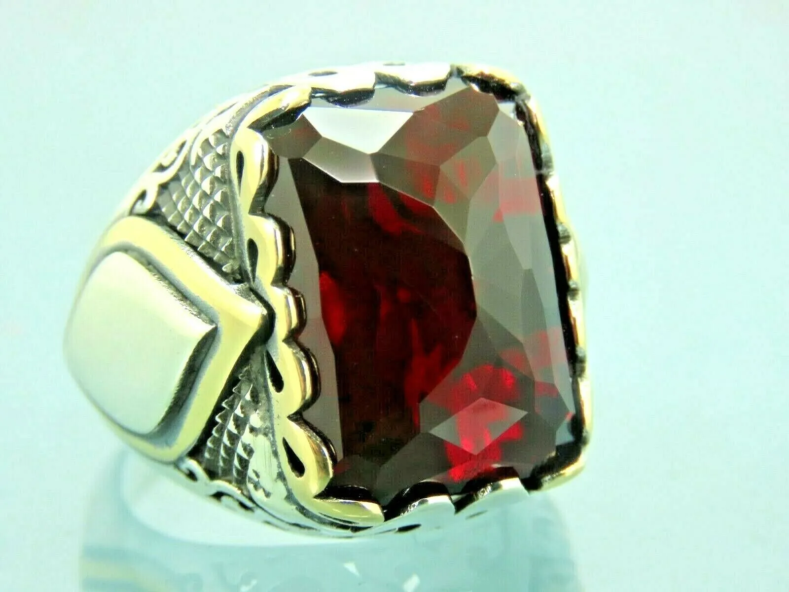 Turkish Handmade Jewelry 925 Sterling Silver Ruby Stone Mens Rings