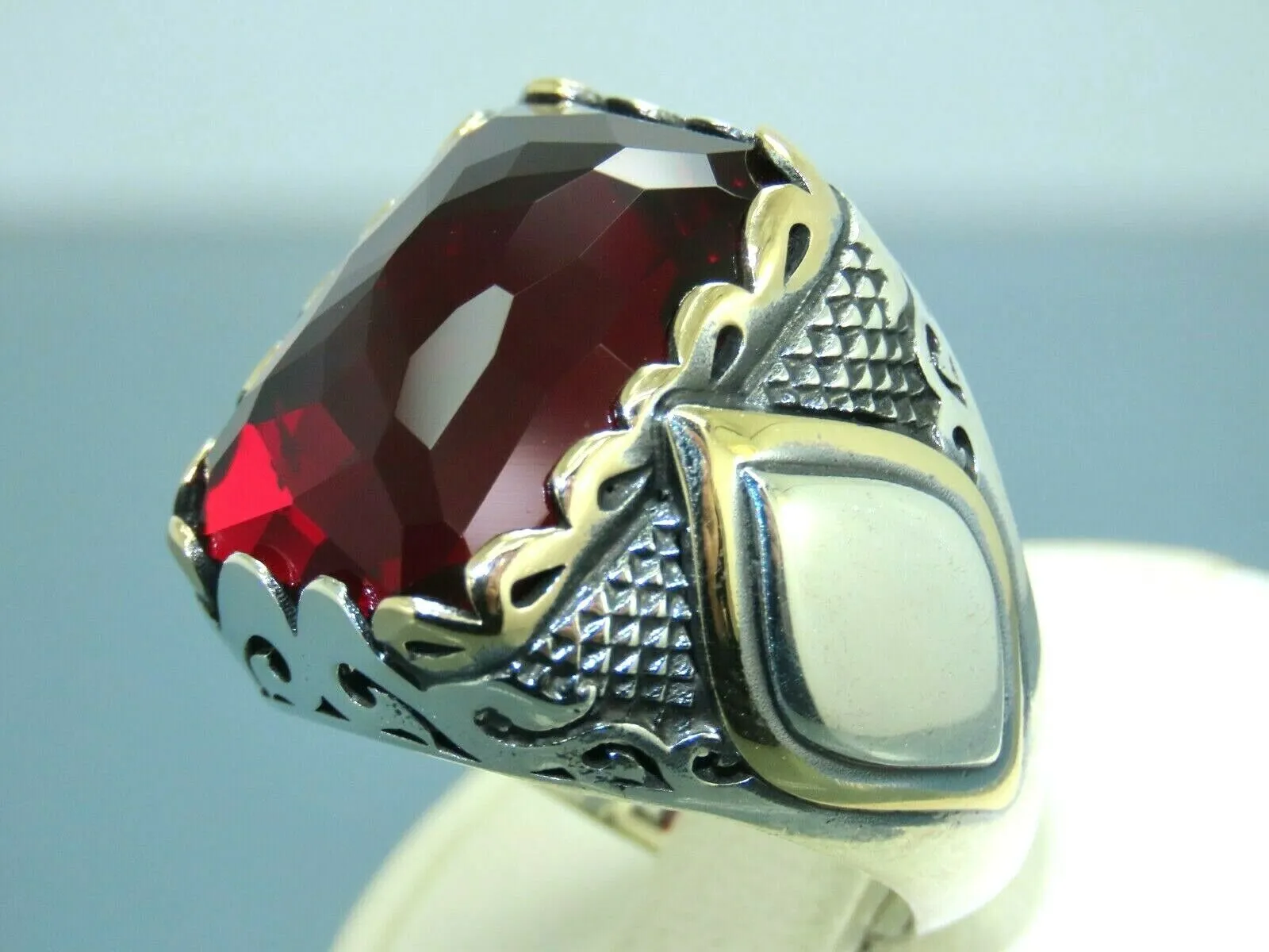 Turkish Handmade Jewelry 925 Sterling Silver Ruby Stone Mens Rings