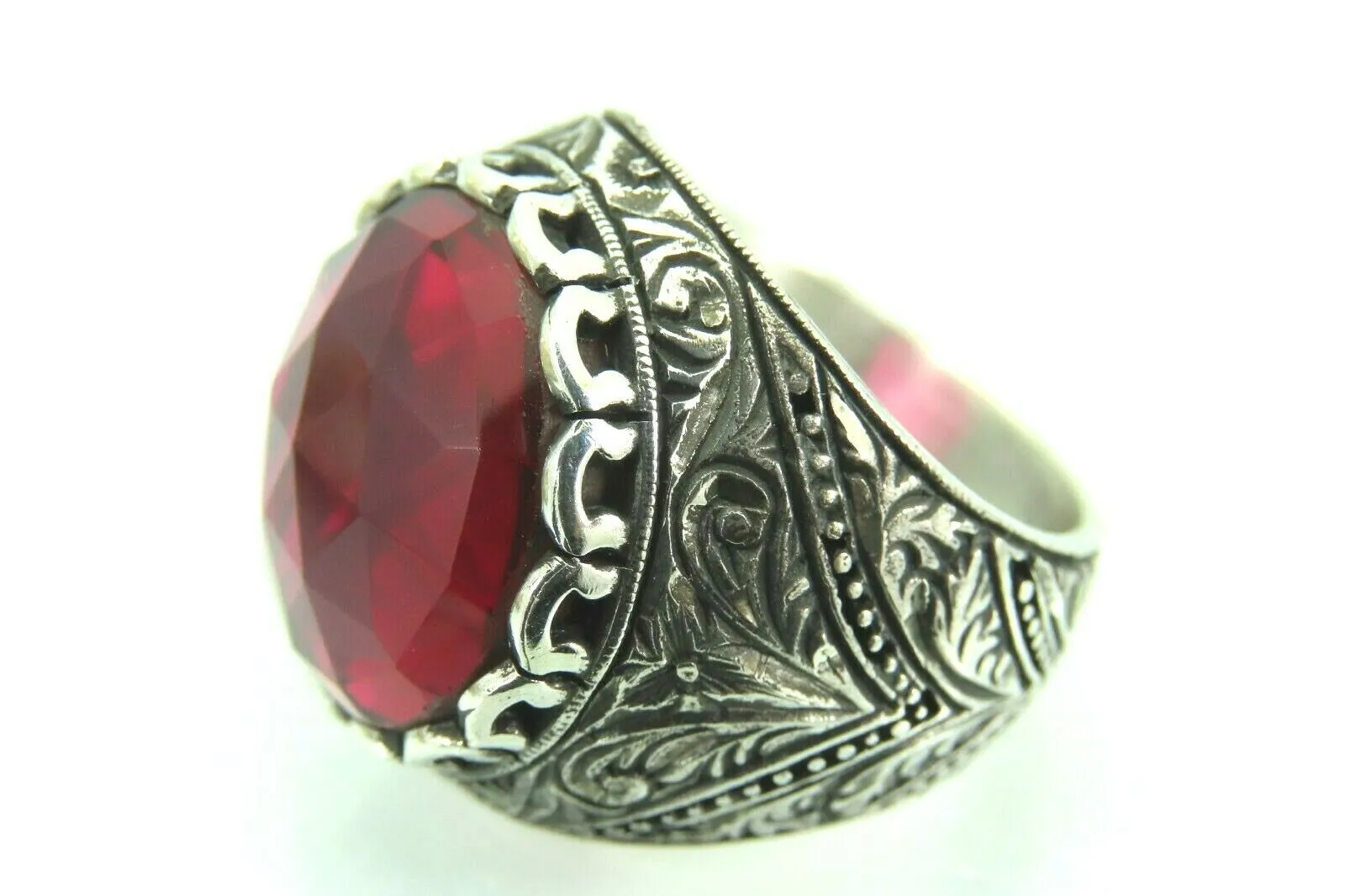 Turkish Handmade Jewelry 925 Sterling Silver Ruby Stone Mens Rings